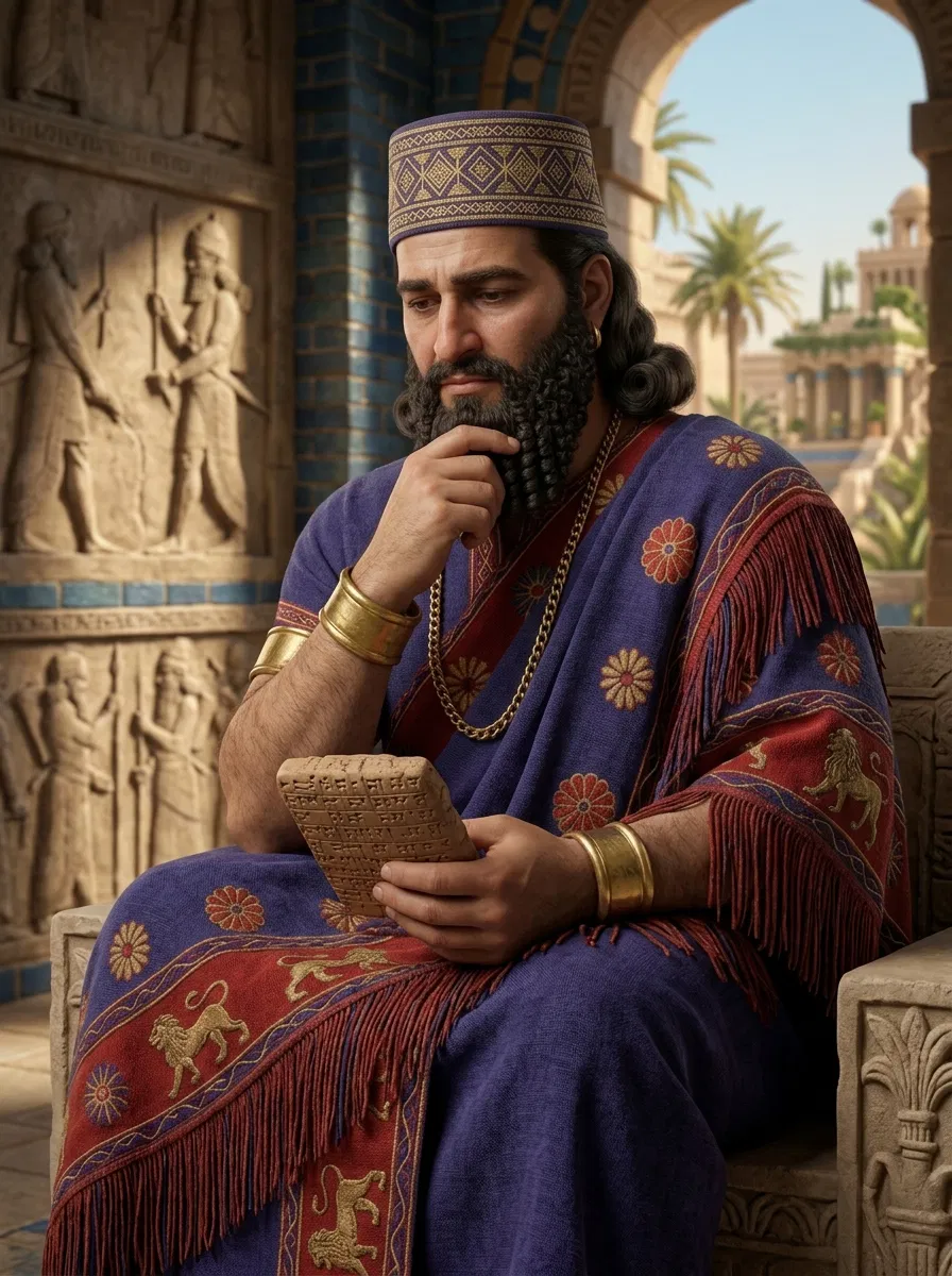 Nebuchadnezzar Seated Thinking in Babylon