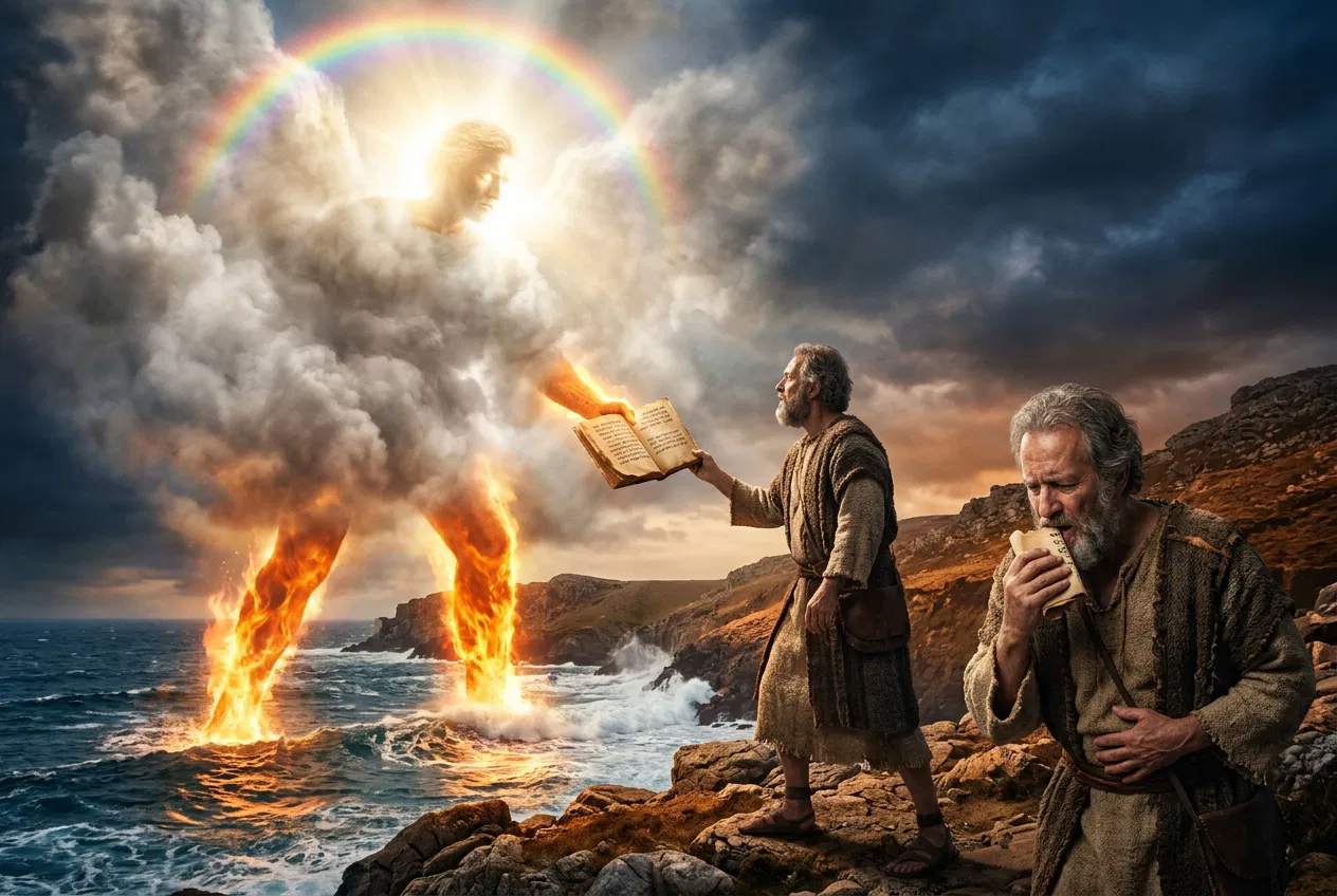 John Eats the Little Book on the Shore