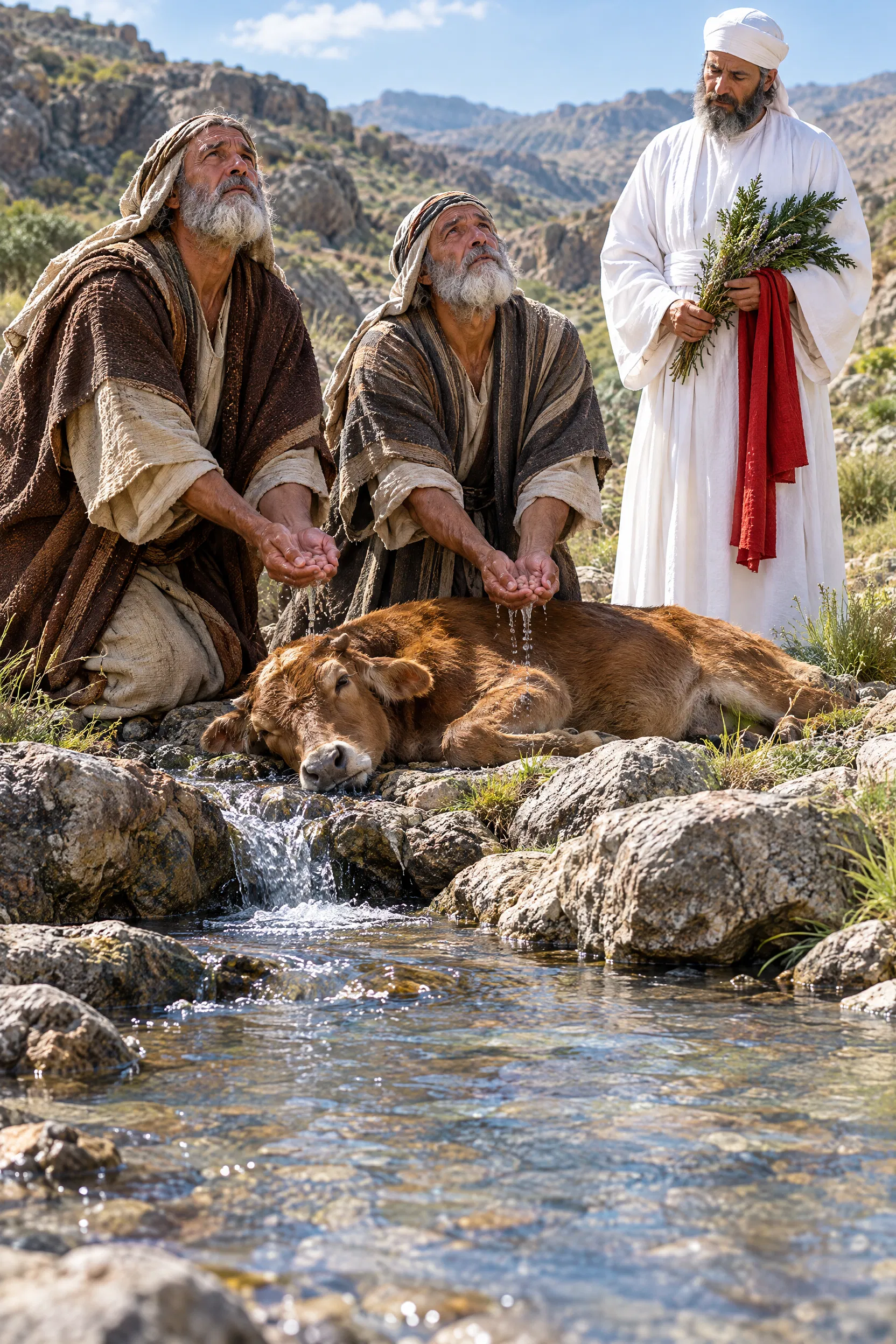Elders Wash Their Hands Over a Heifer