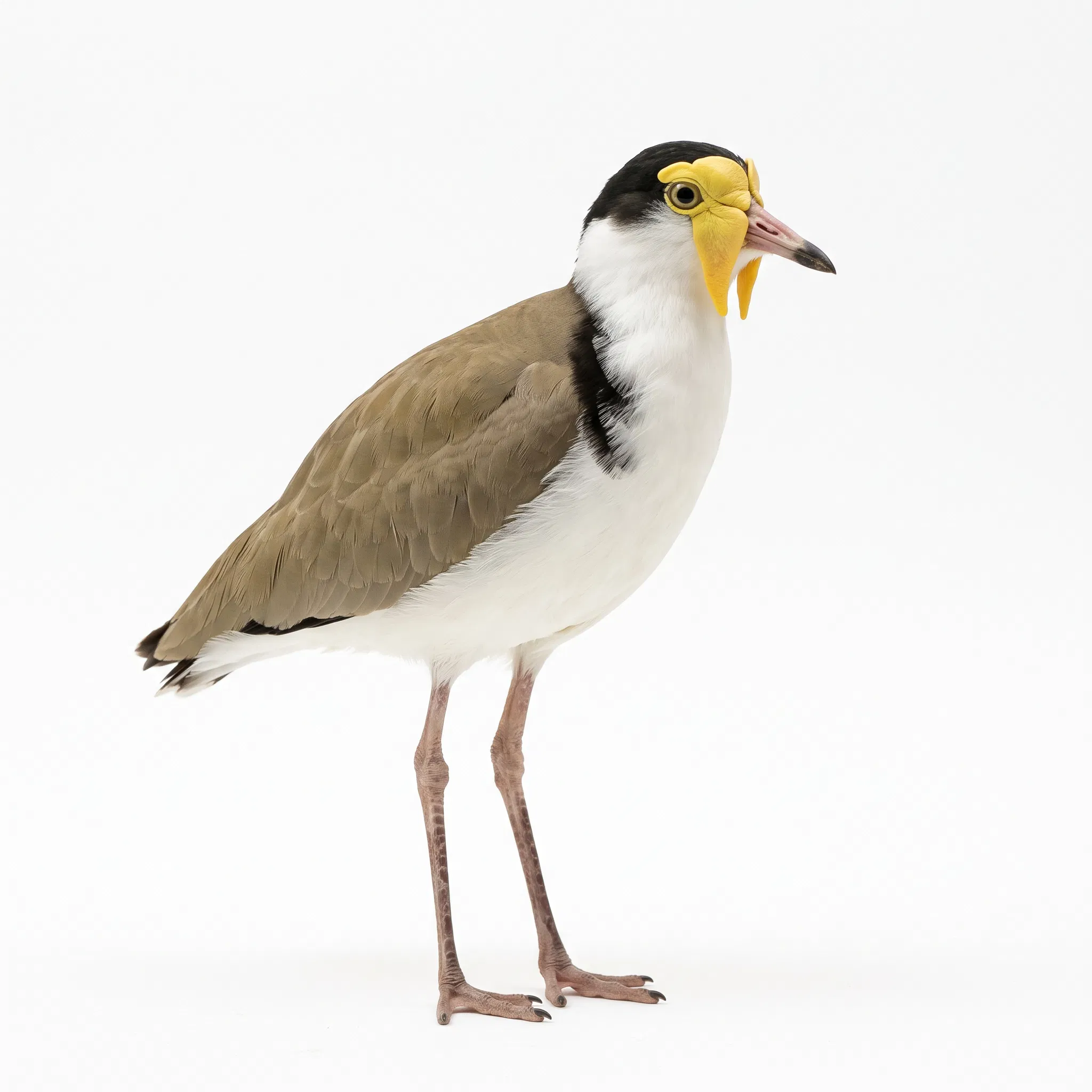 Masked Lapwing Standing on White
