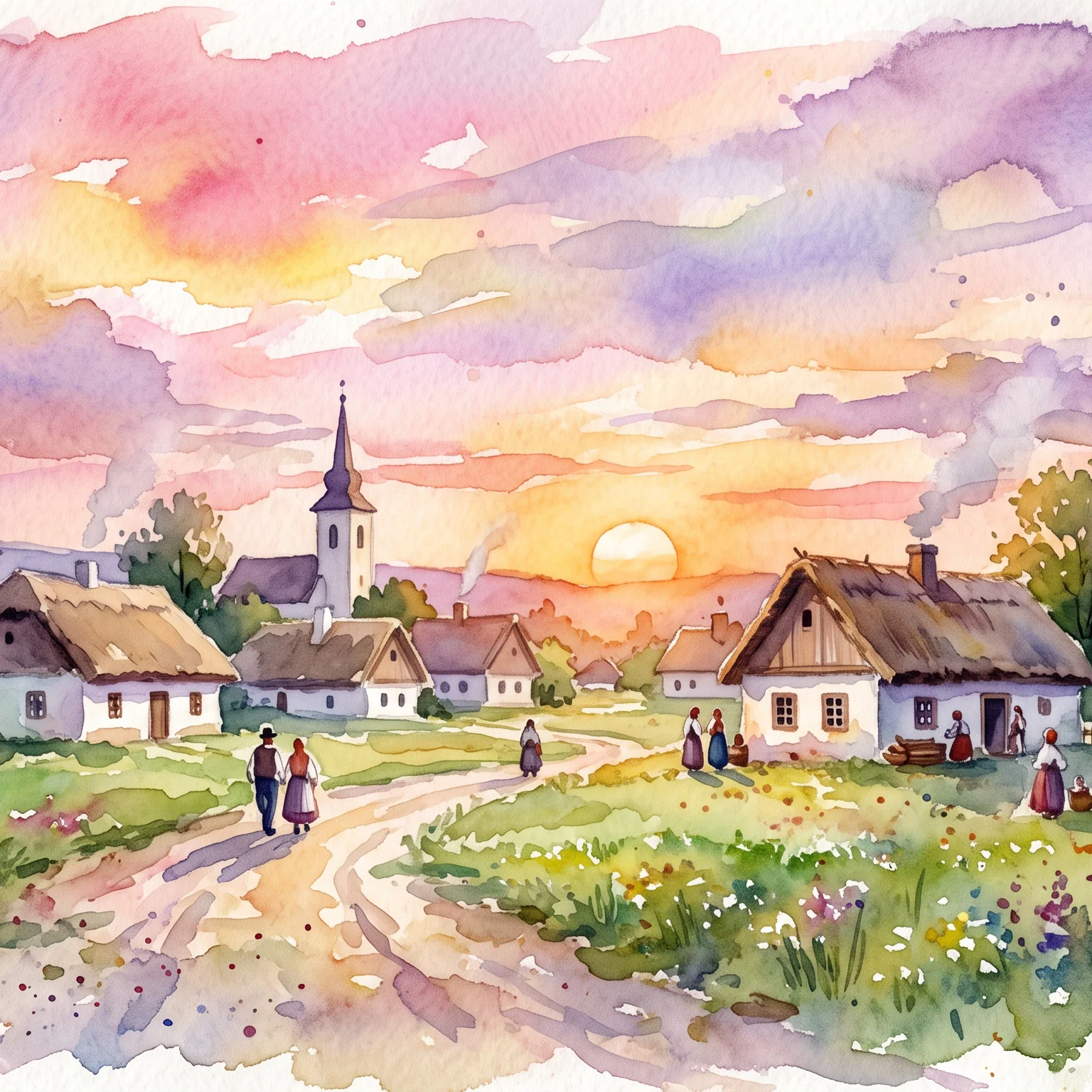 Golden Hour Over A Hungarian Village