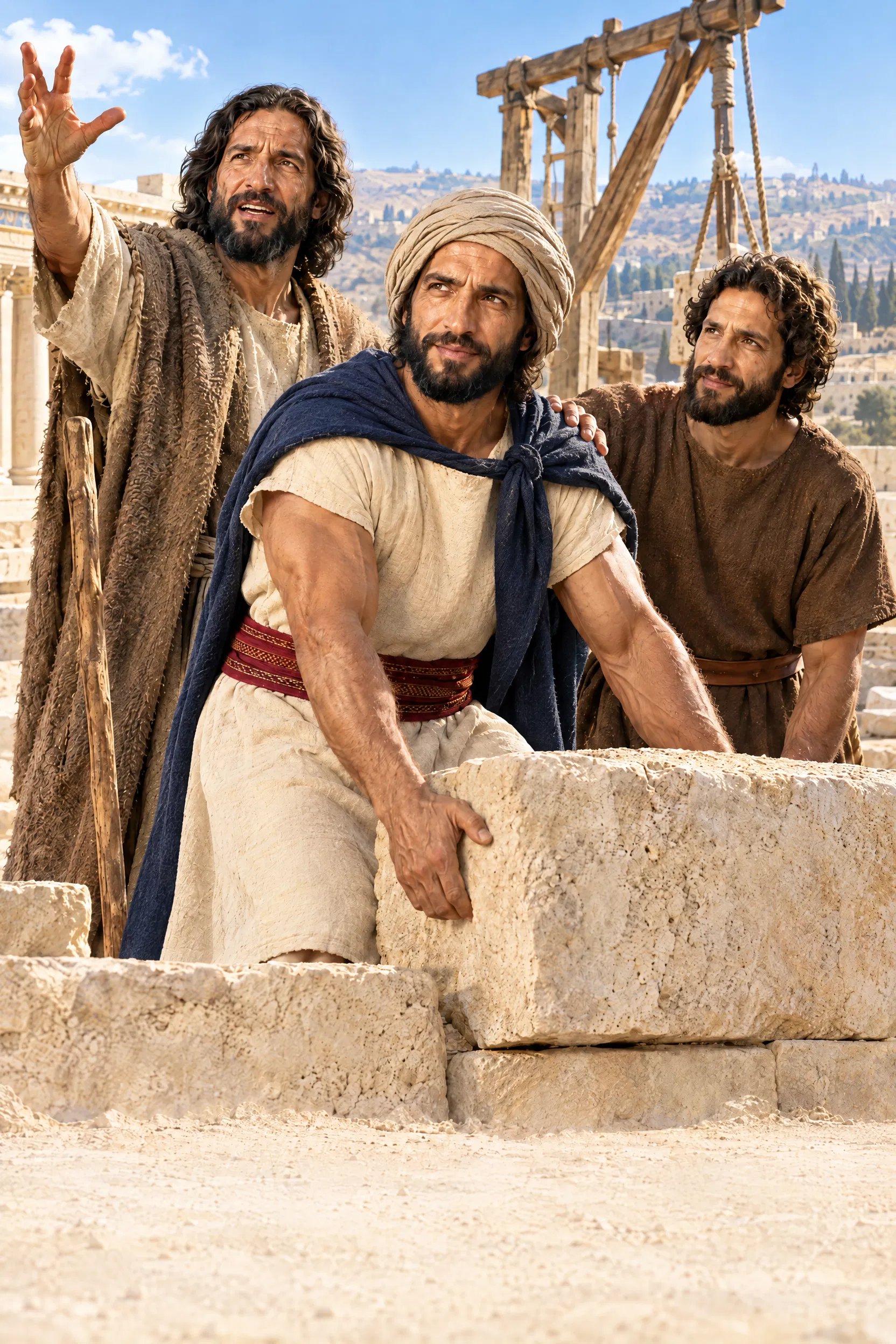 Zerubbabel Lifts a Stone to Rebuild the Temple
