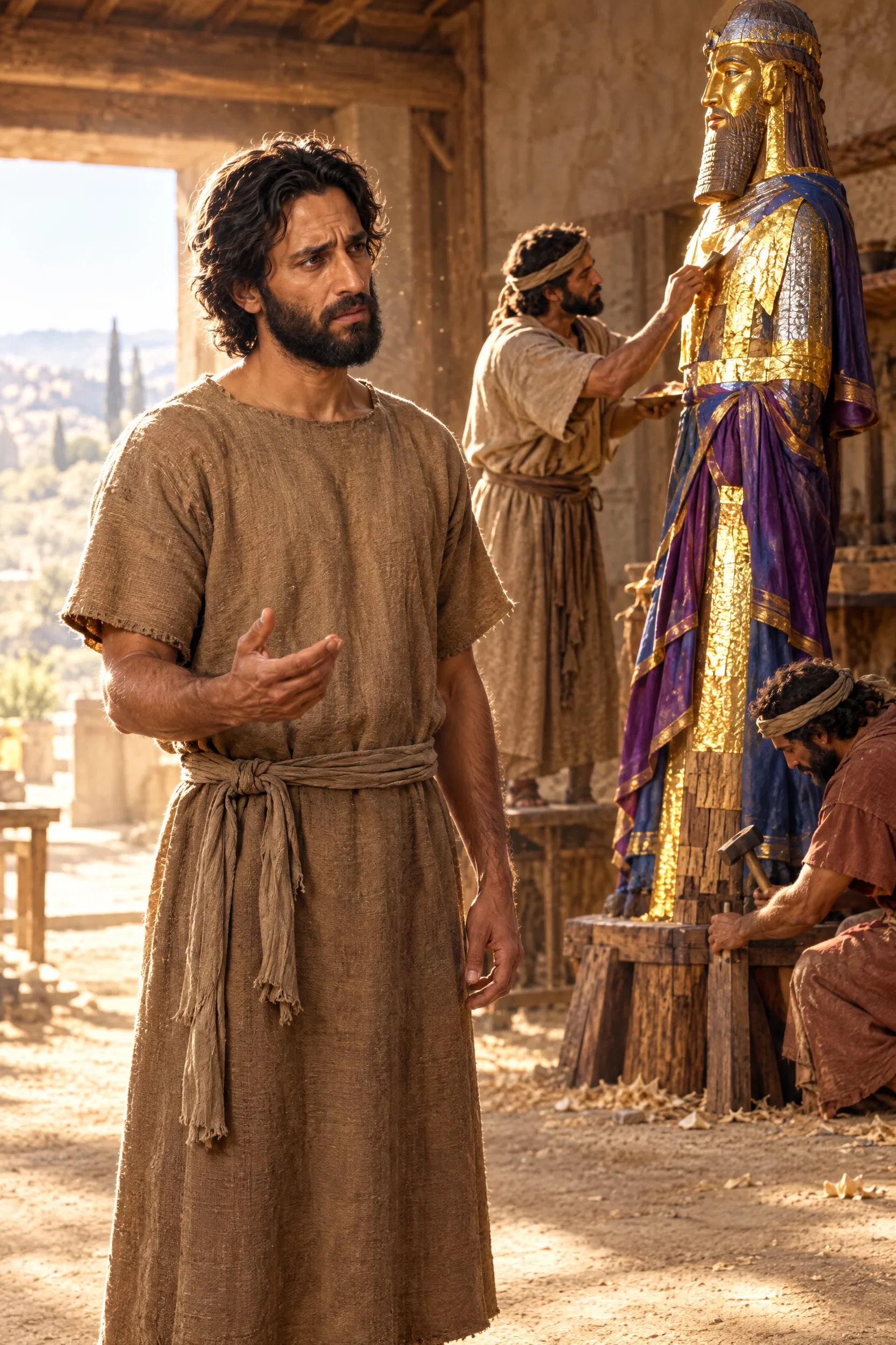 Jeremiah Watches Craftsmen Gild a Wooden Idol