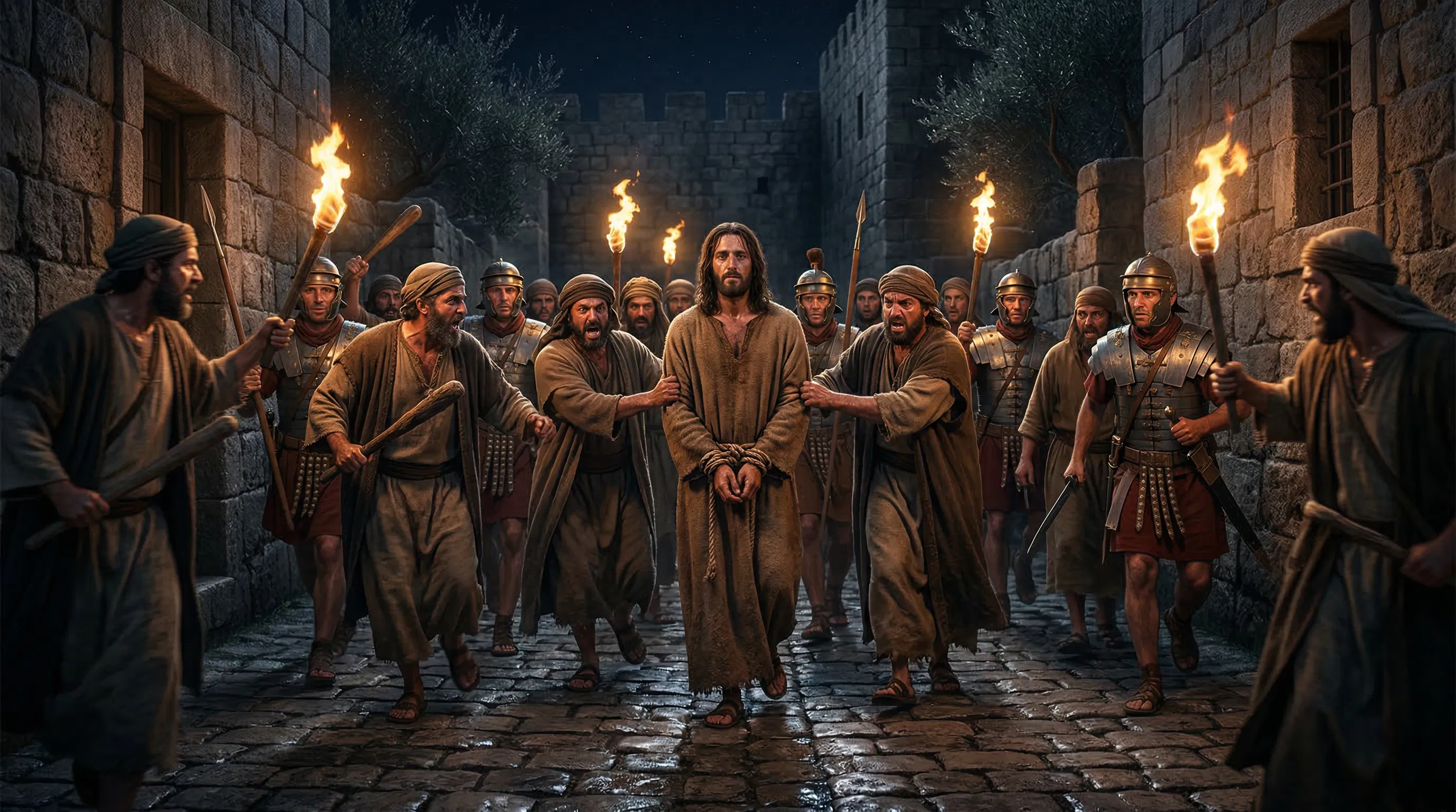 Jesus Led Bound Through Jerusalem at Night