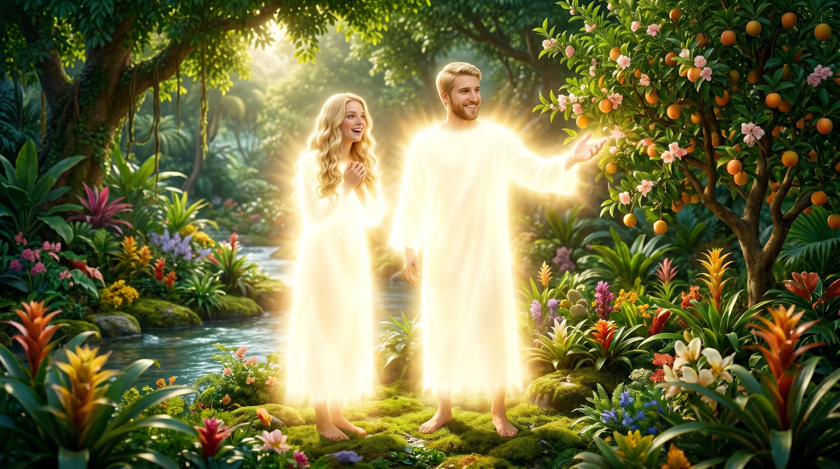 Adam and Eve Glowing in the Garden of Eden