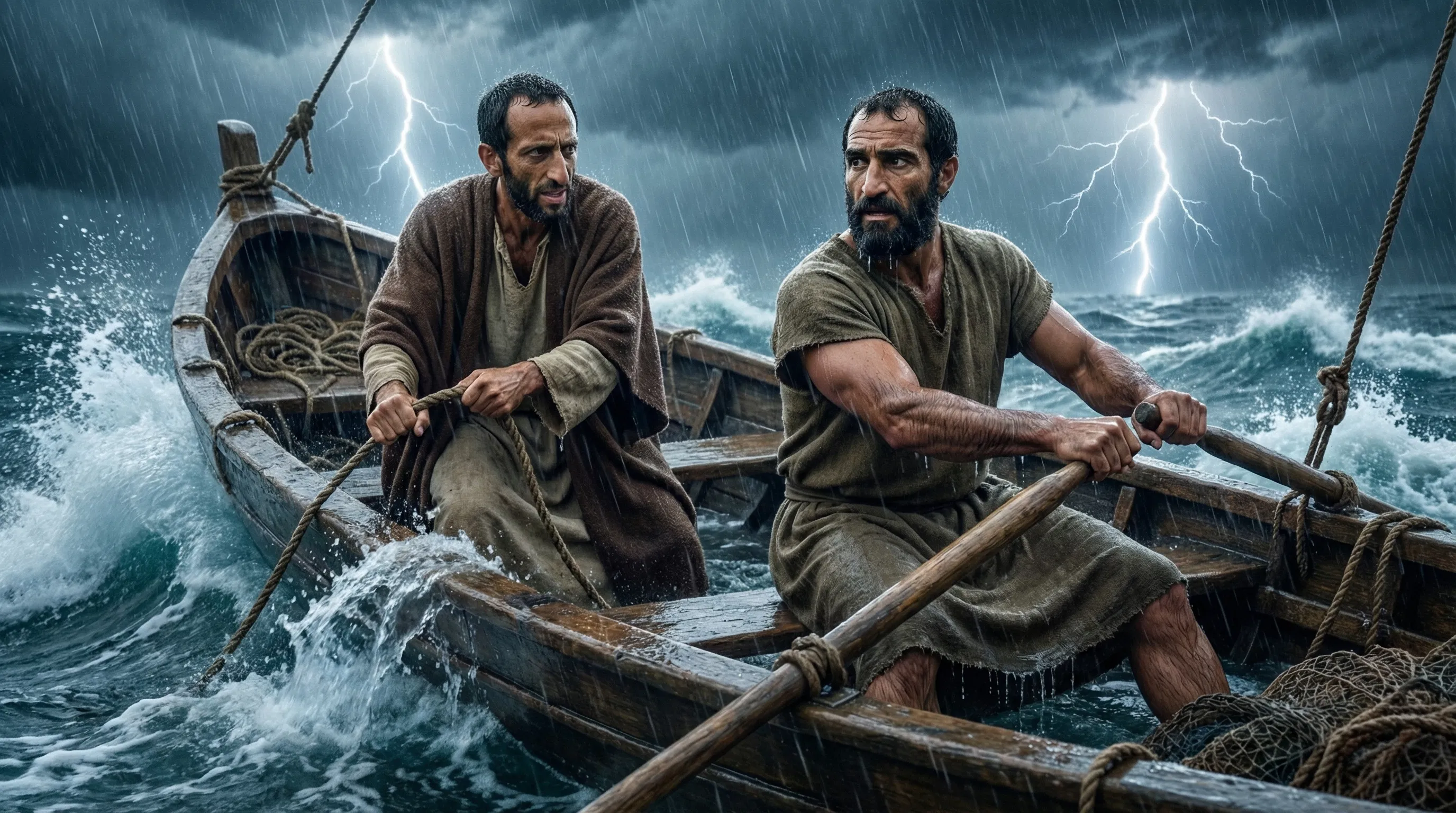 Disciples Rowing in a Storm on the Sea