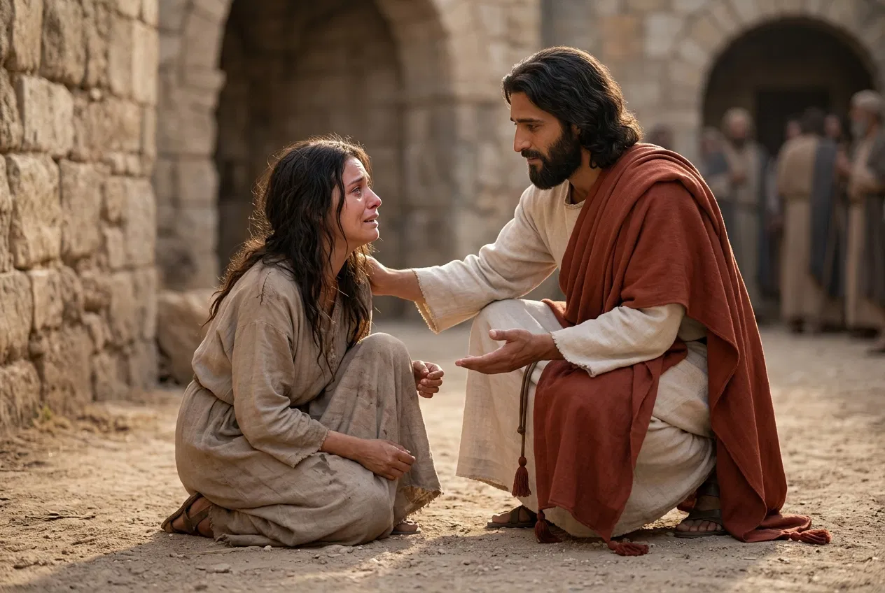 Jesus Speaks Gently to the Weeping Woman