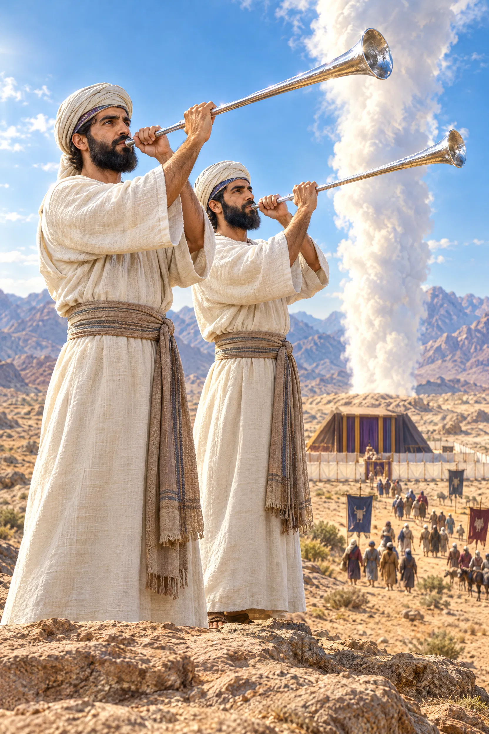 Priests Blow Silver Trumpets as the Camp Moves Out