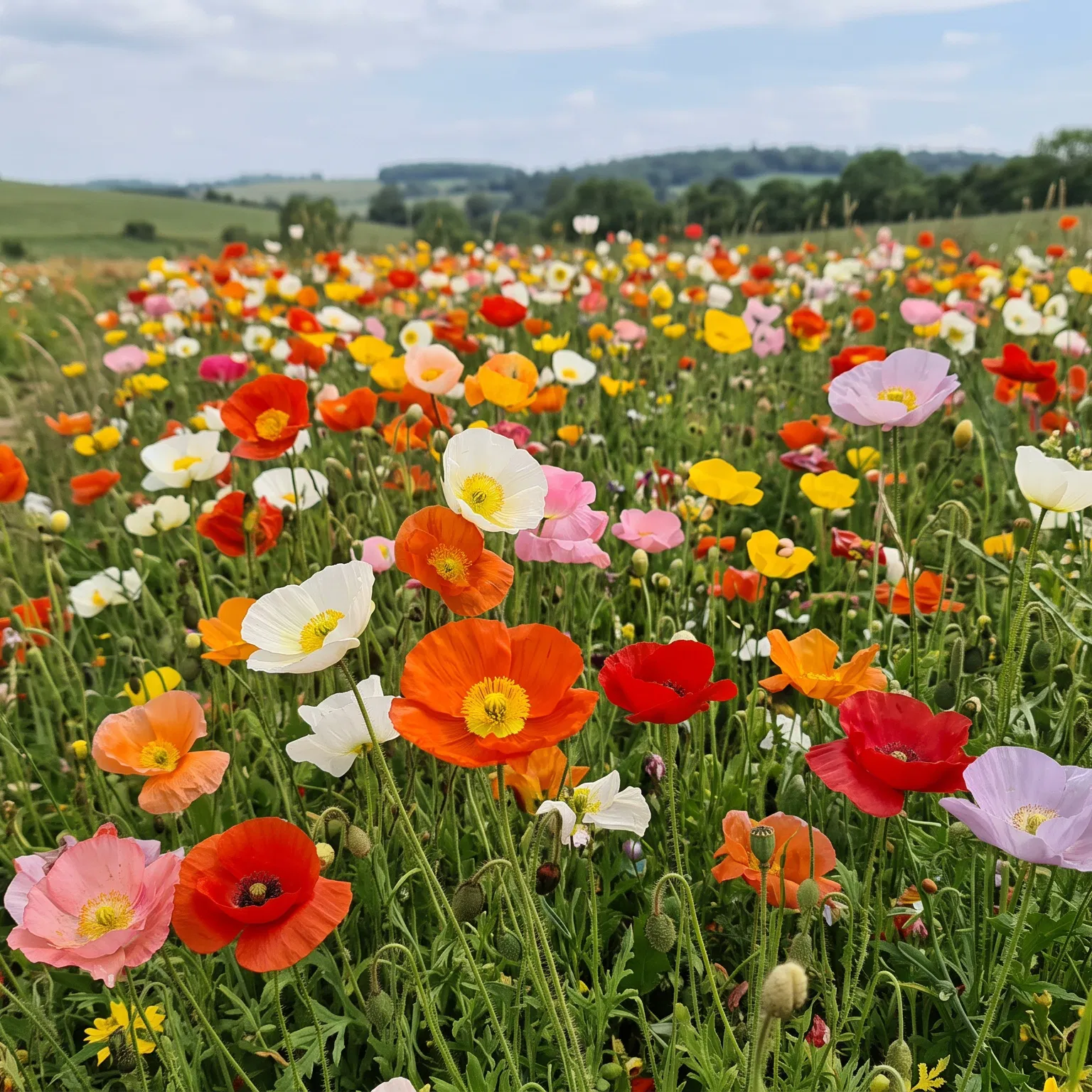 A Meadow of Colorful Poppies