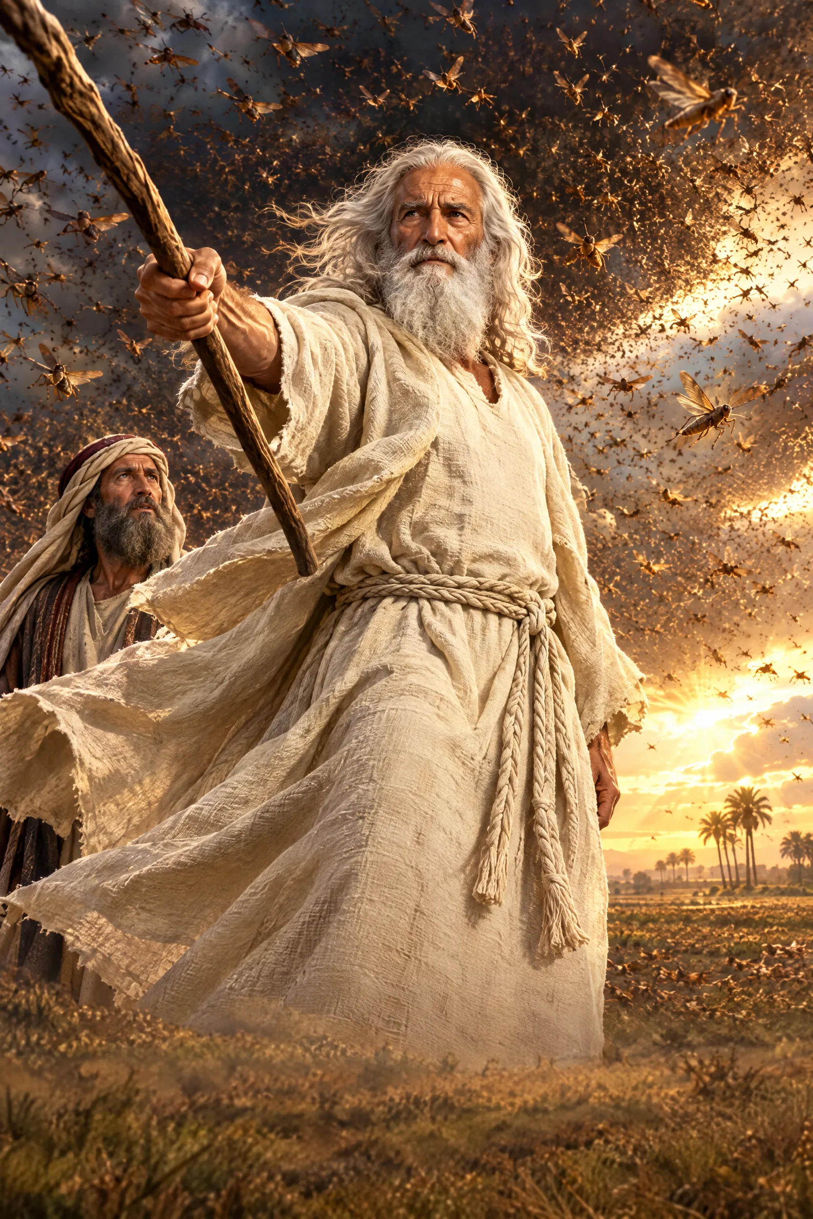 Moses Stretches His Rod as Locusts Come Over Egypt