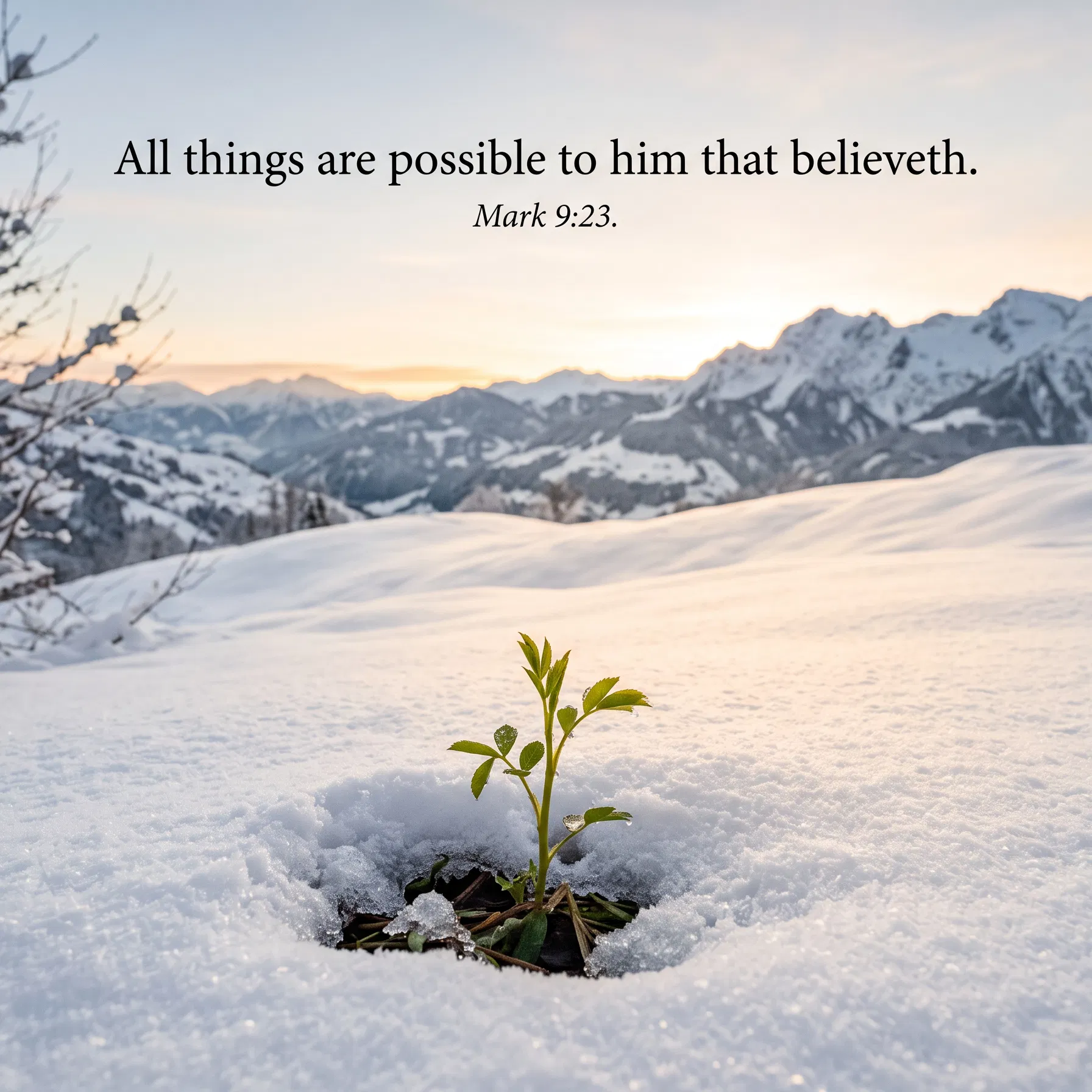 Green Shoot Emerging From Snow With Mark 9 Verse 23