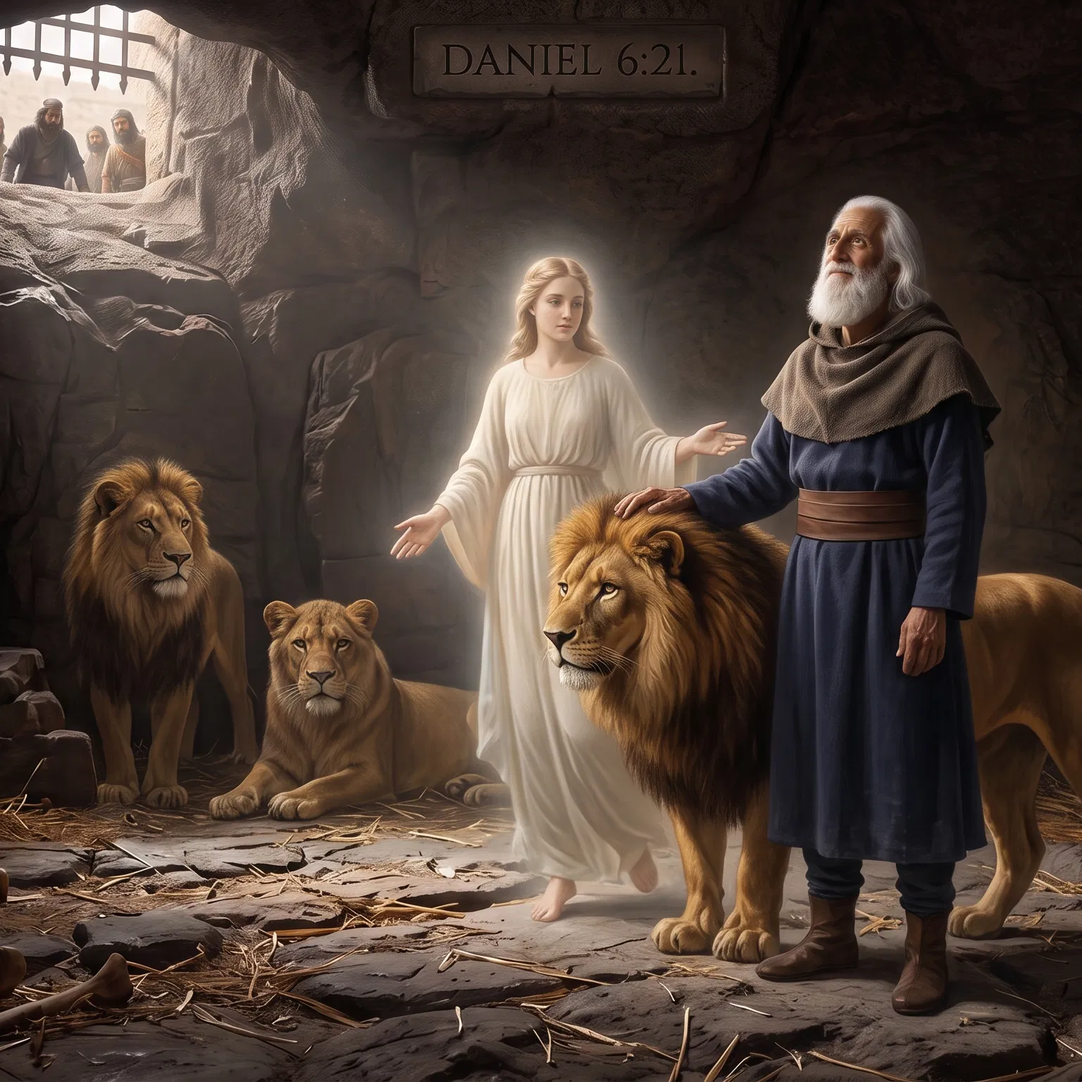 Daniel Standing With the Lions and an Angel