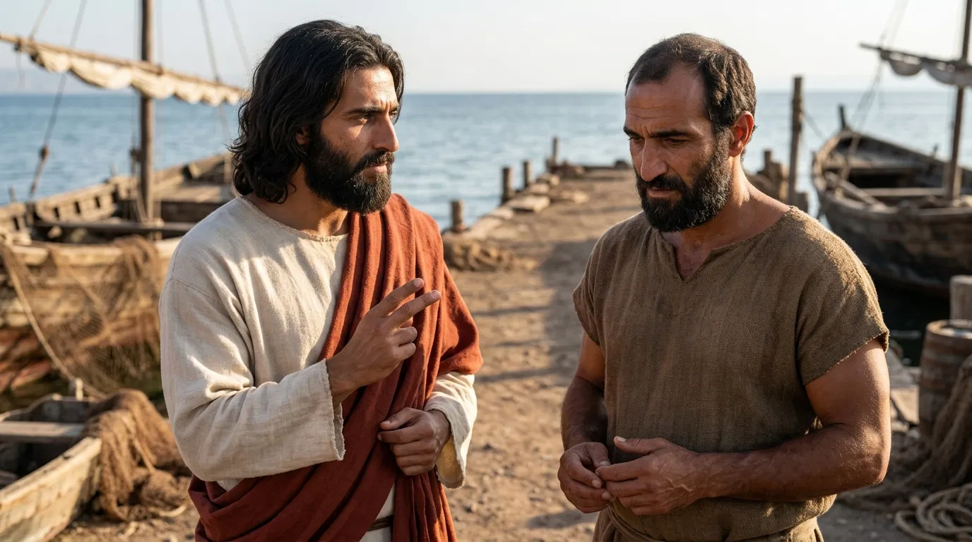 Jesus Speaks Firmly to Peter on the Dock