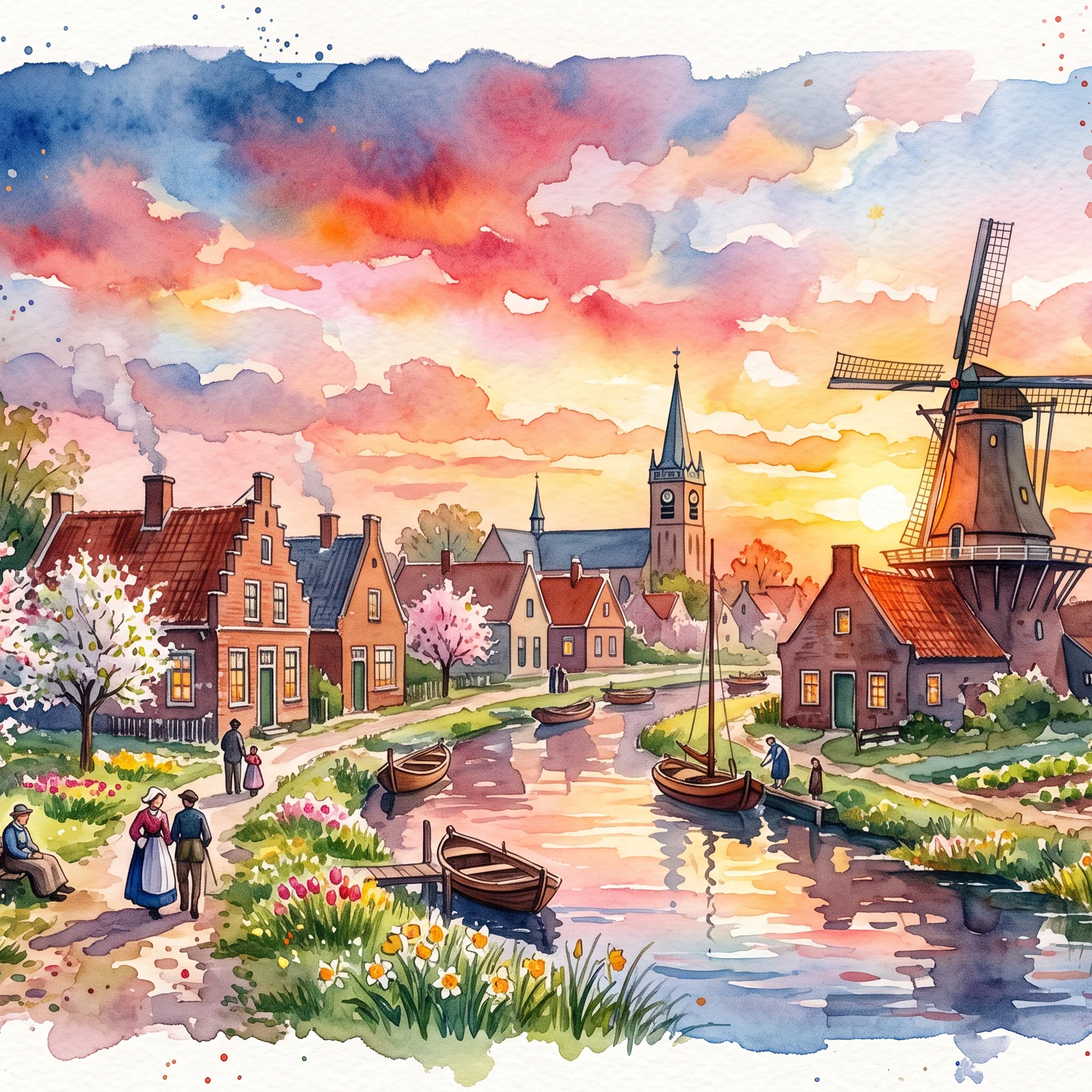 Golden Dusk in an Ancient Dutch Village