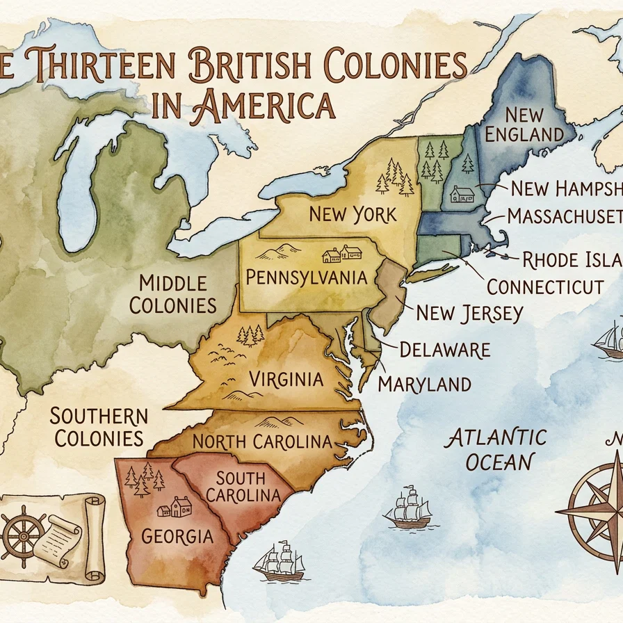 Map of the Thirteen Colonies