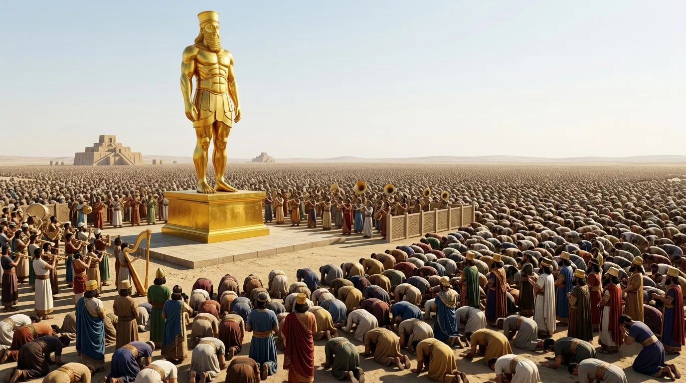 Crowd Bows Before Nebuchadnezzar's Golden Statue