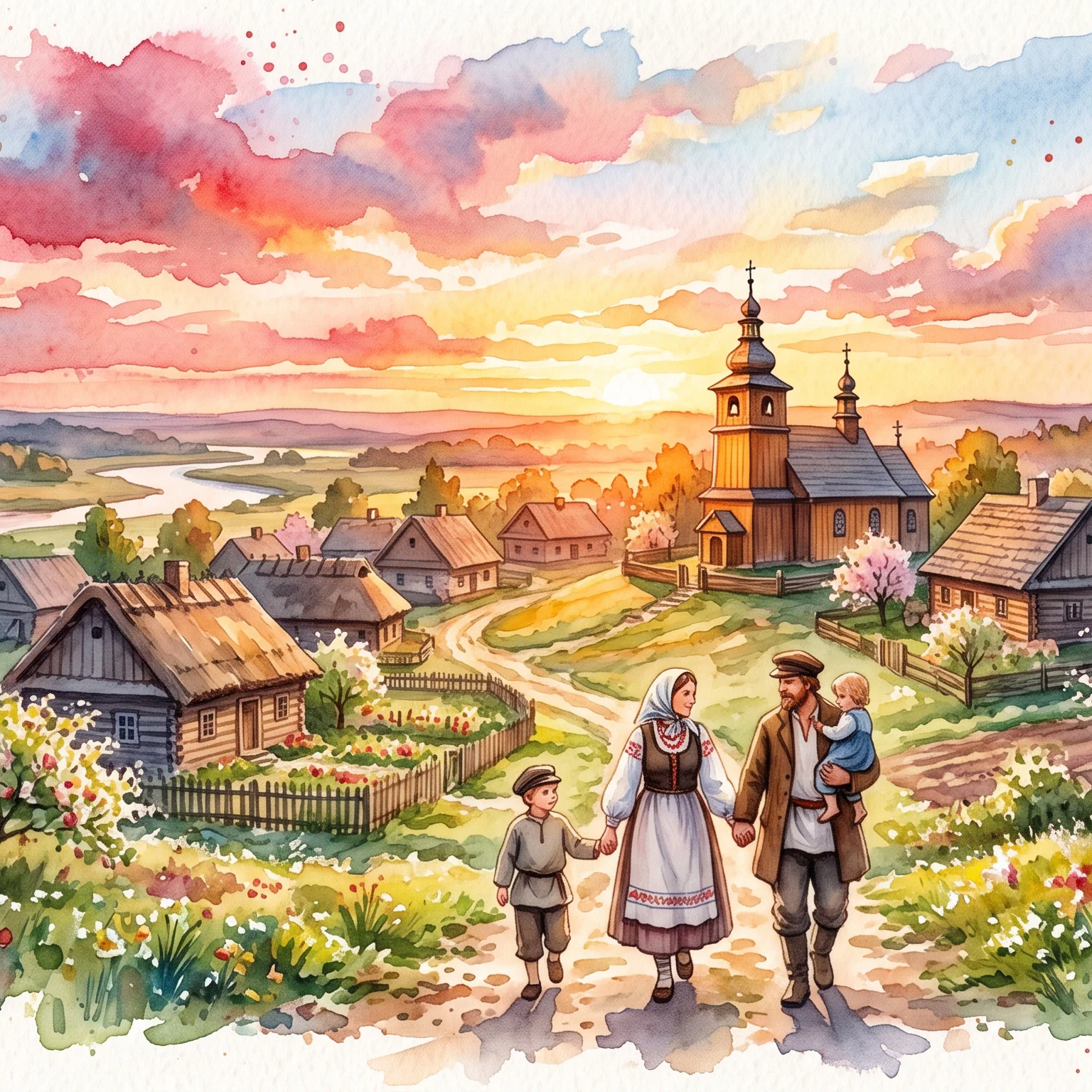 Golden Dusk in an Old Polish Village