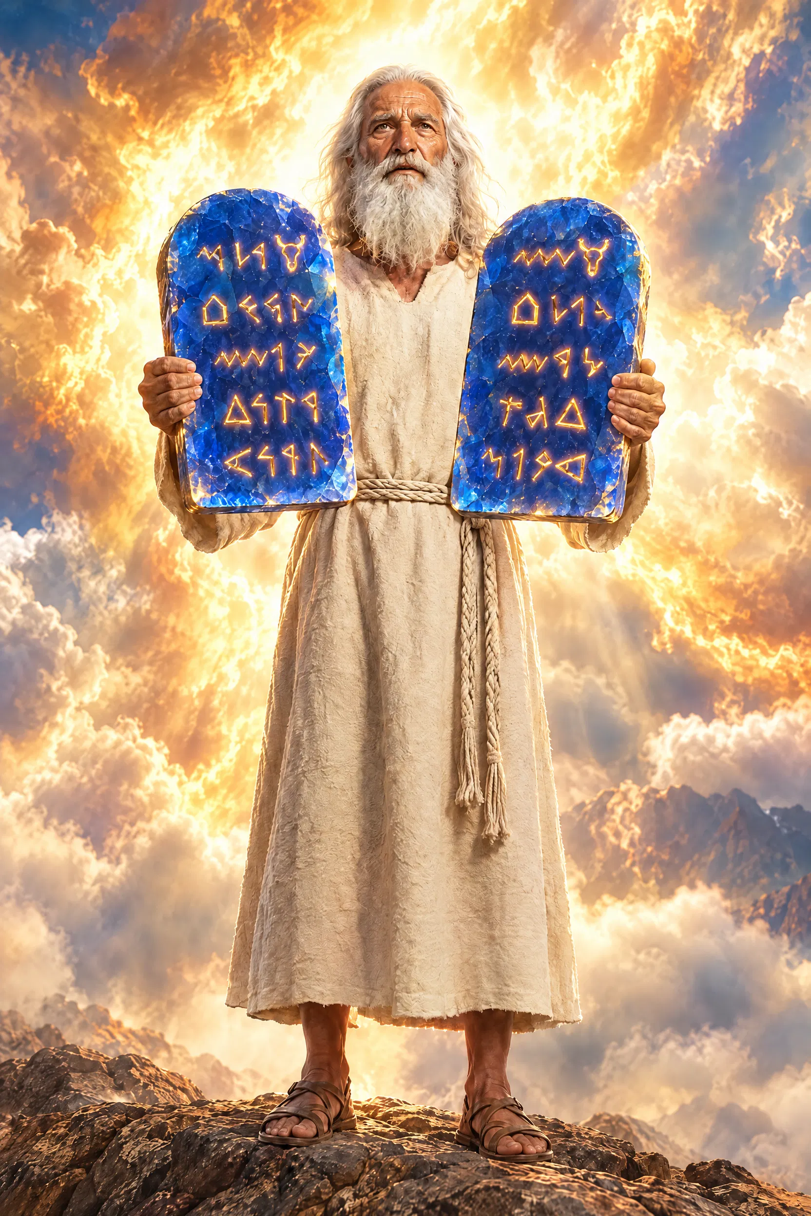 Moses Holds the Blue Tablets of the Law