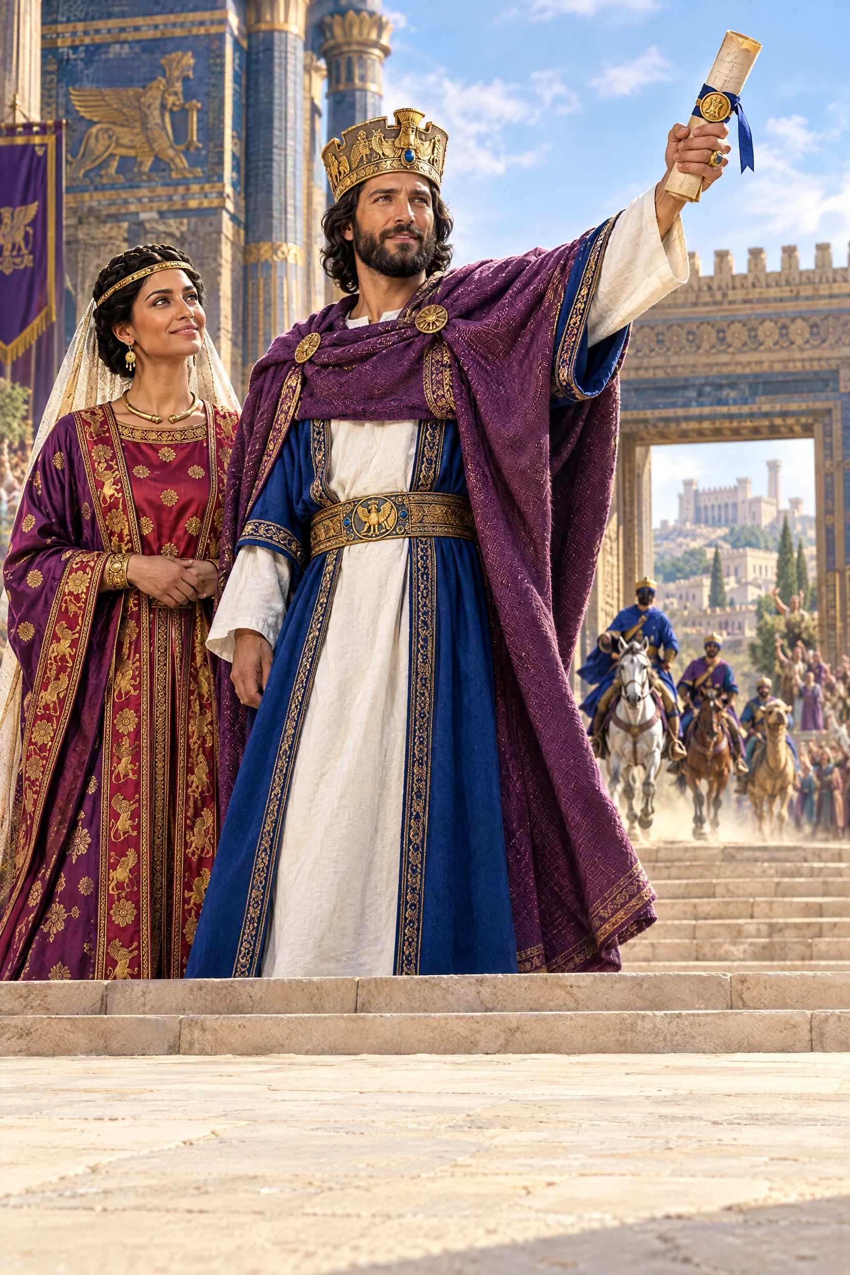 Mordecai Sends Out the Decree from the Palace Steps