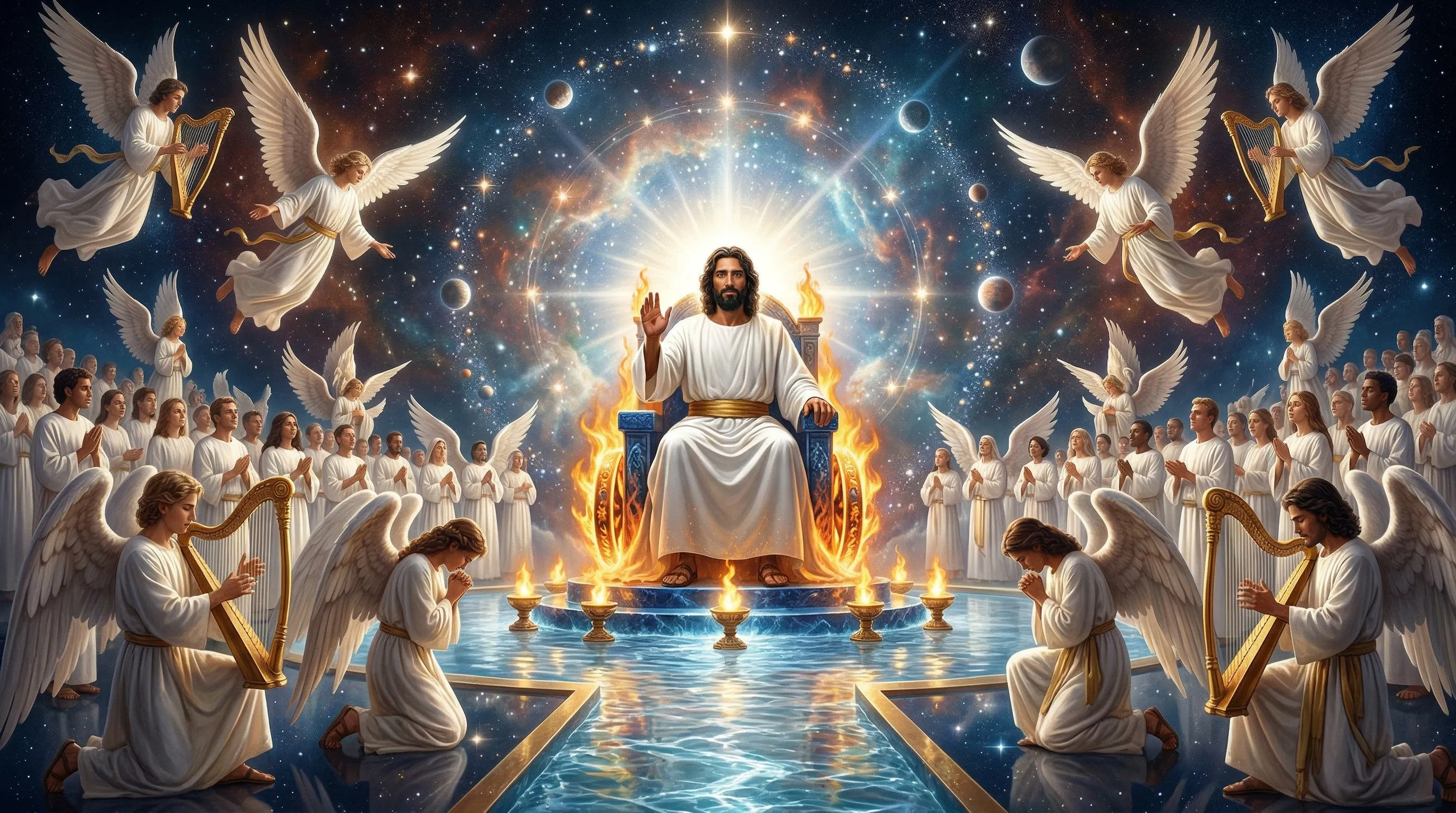 Jesus on the Throne Surrounded by Angels