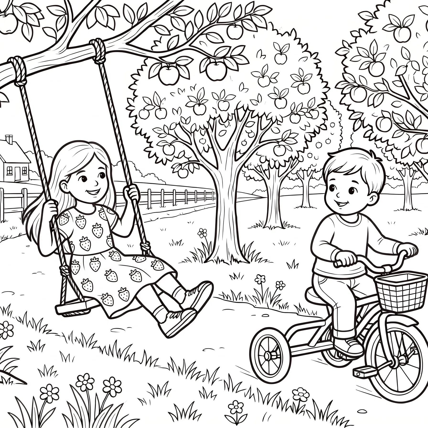 Girl on a Swing and Boy on a Tricycle