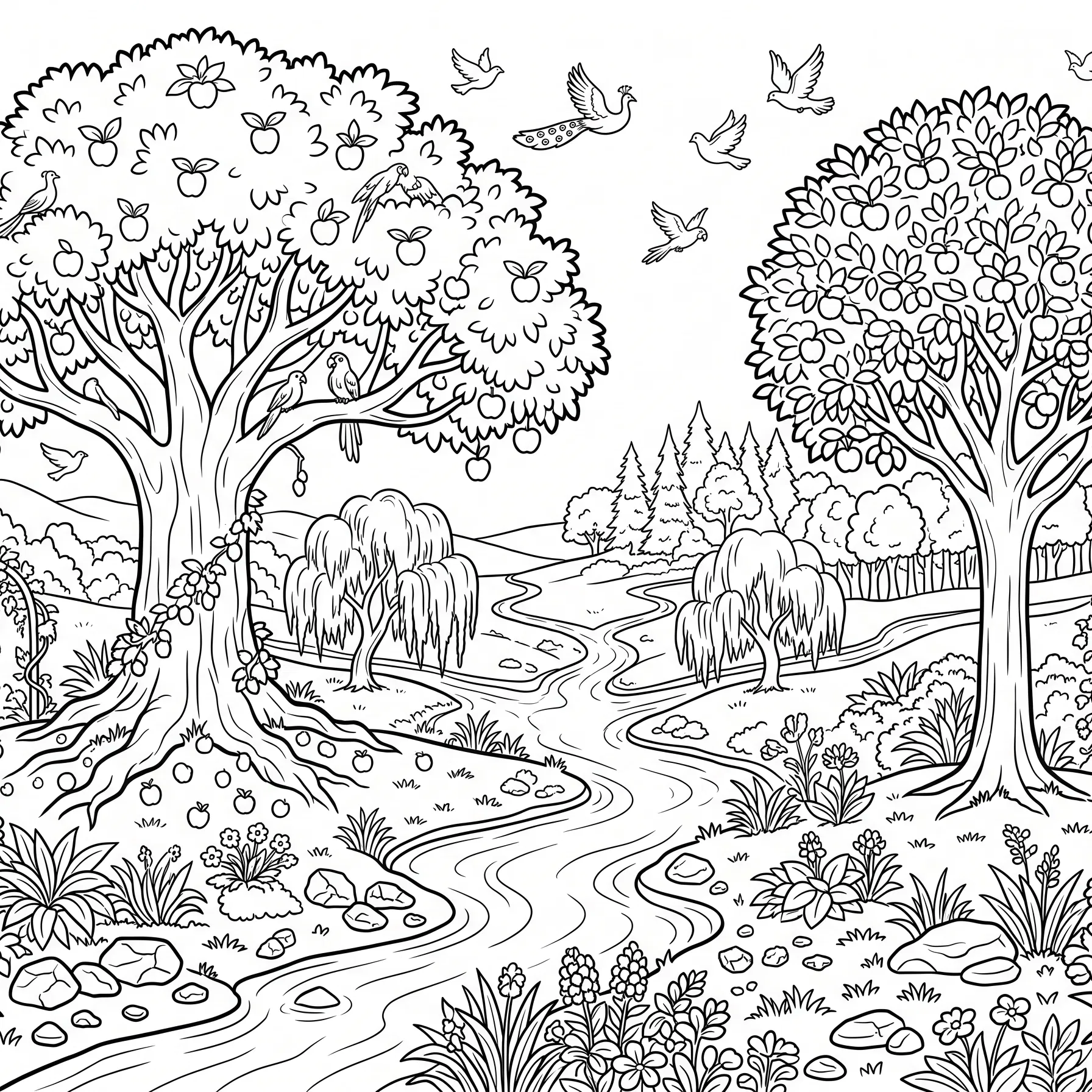 The Garden of Eden With Fruit Trees and a River