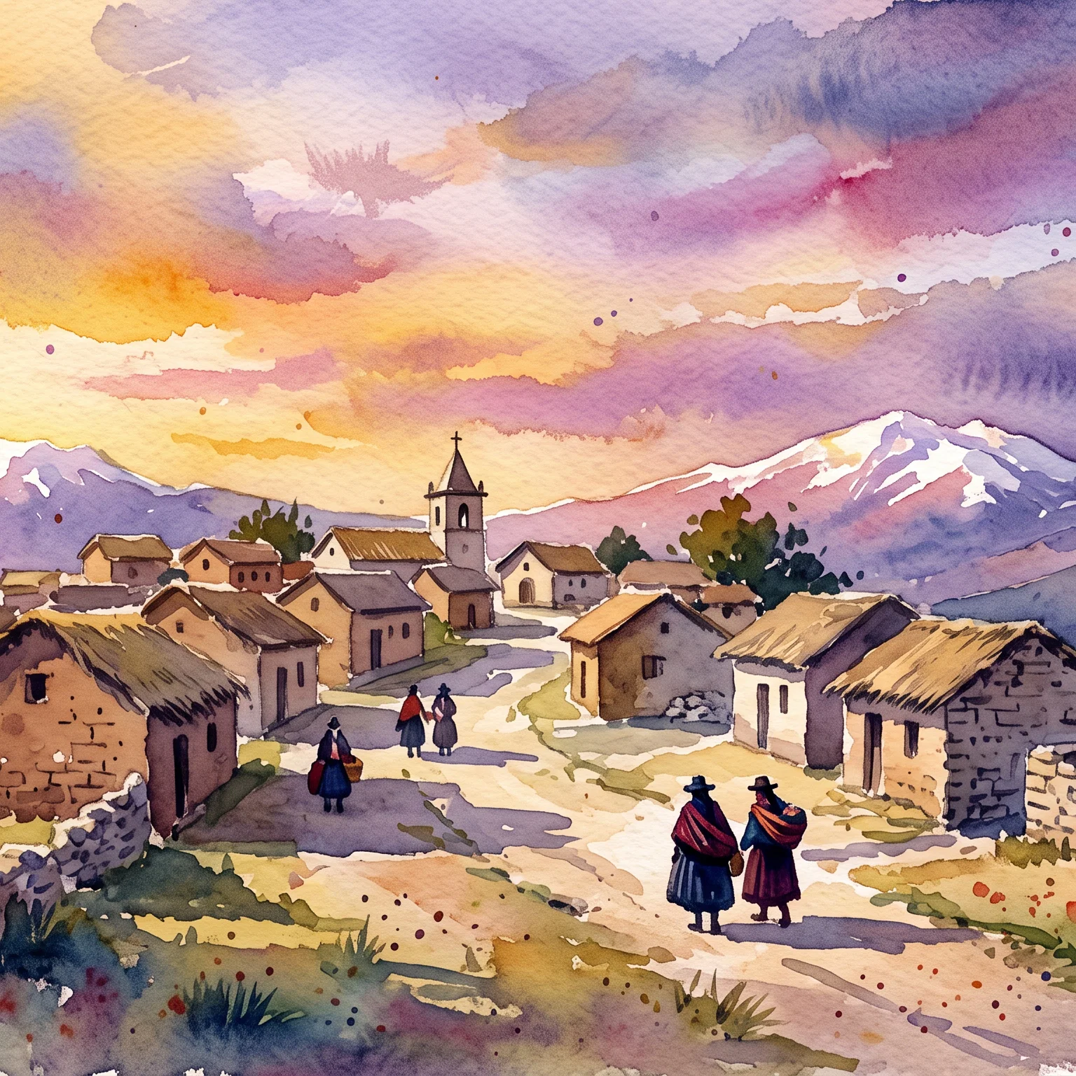 Golden Sunset Over Andean Valley Village