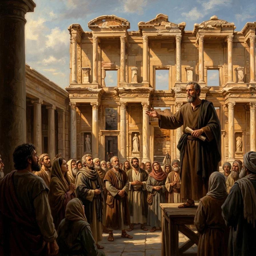 Apostle Paul Preaching in the Library of Celsus in Ephesus