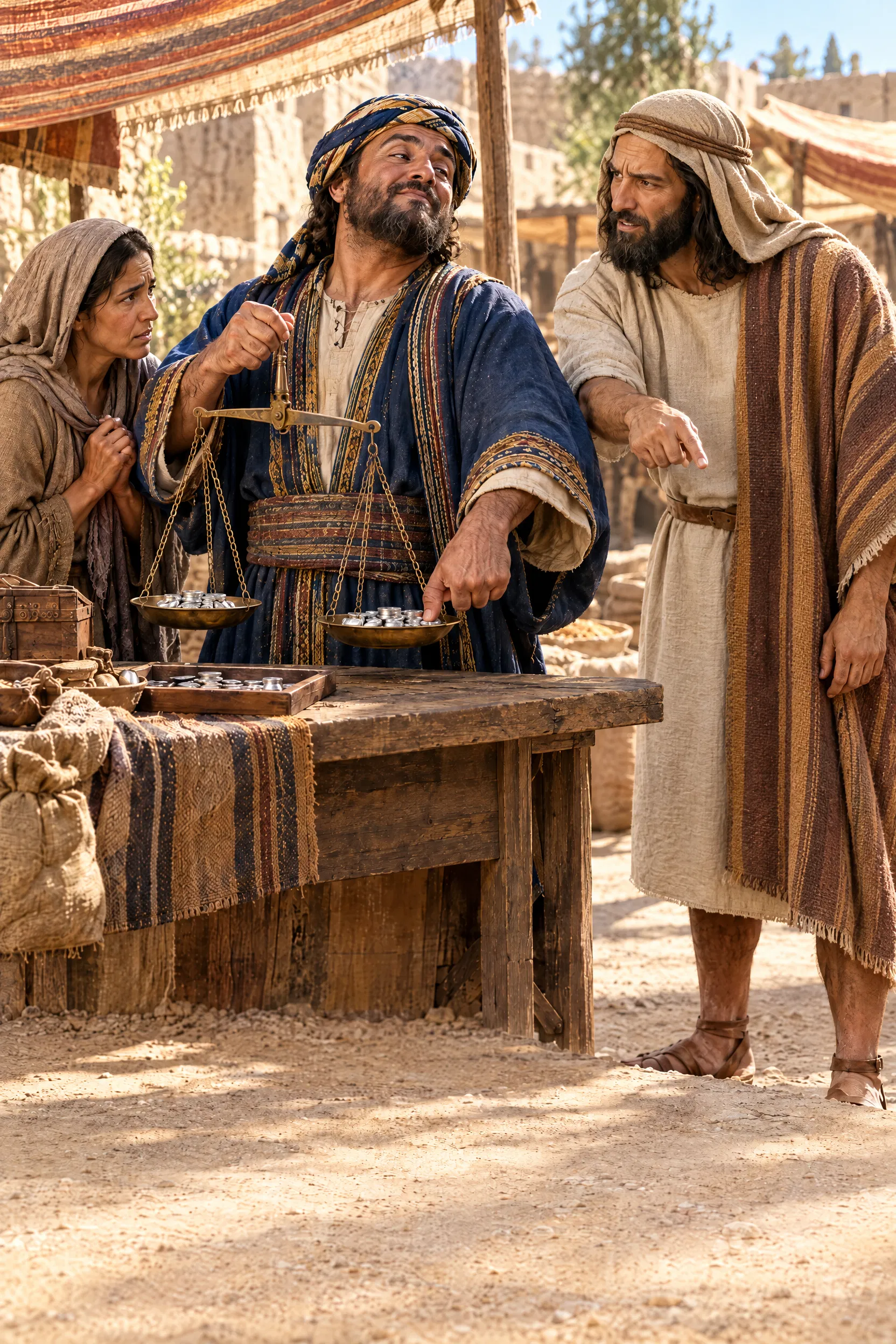 Hosea Pointing at a Merchant's False Scales