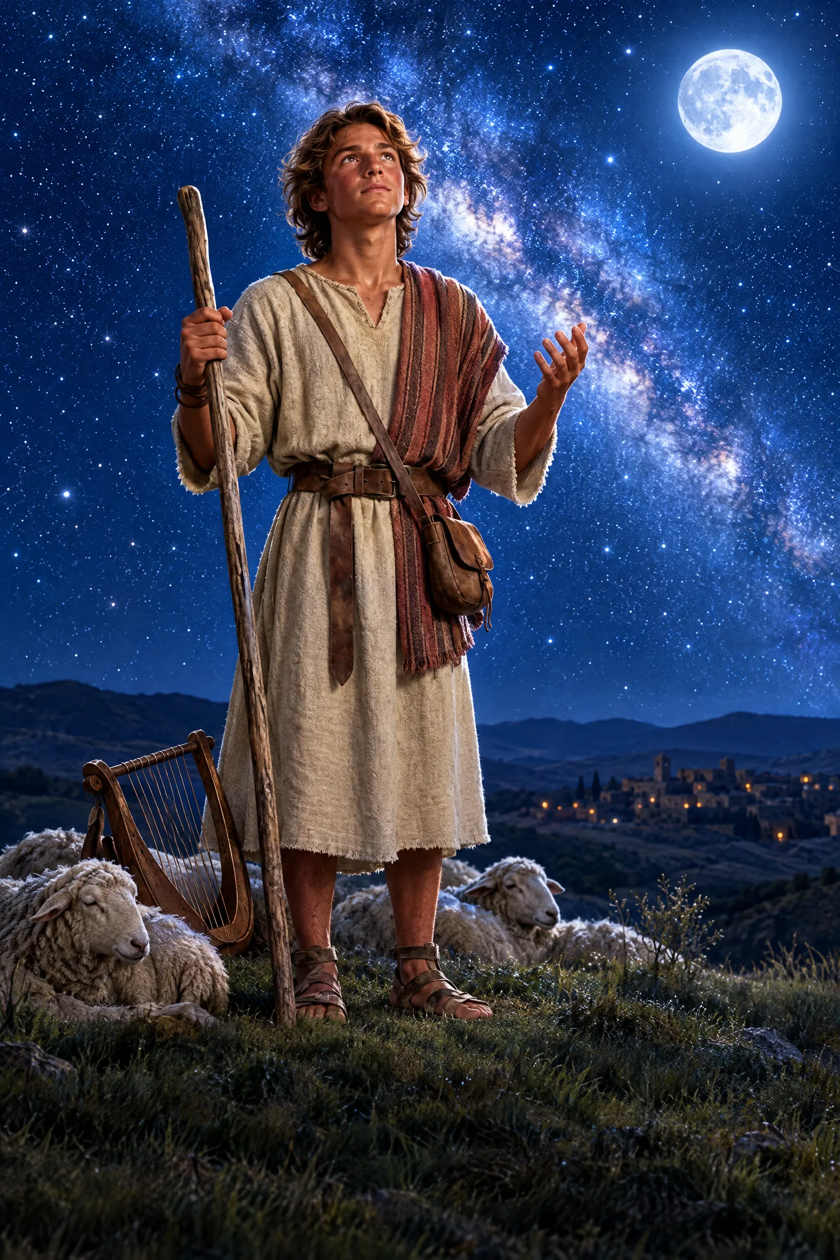 Shepherd David Gazes at the Starry Night Sky
