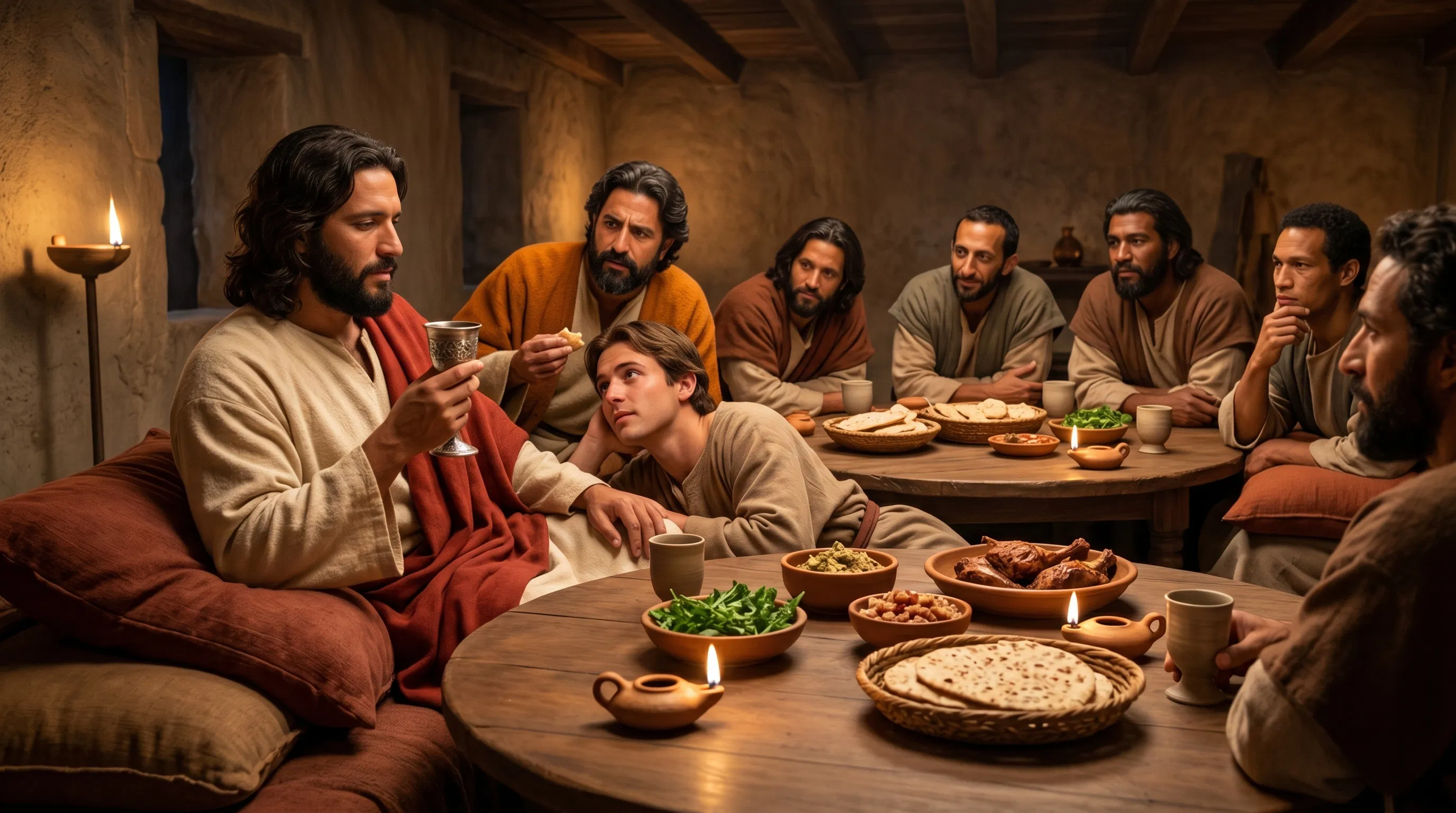 Jesus Holds the Cup at the Passover Meal