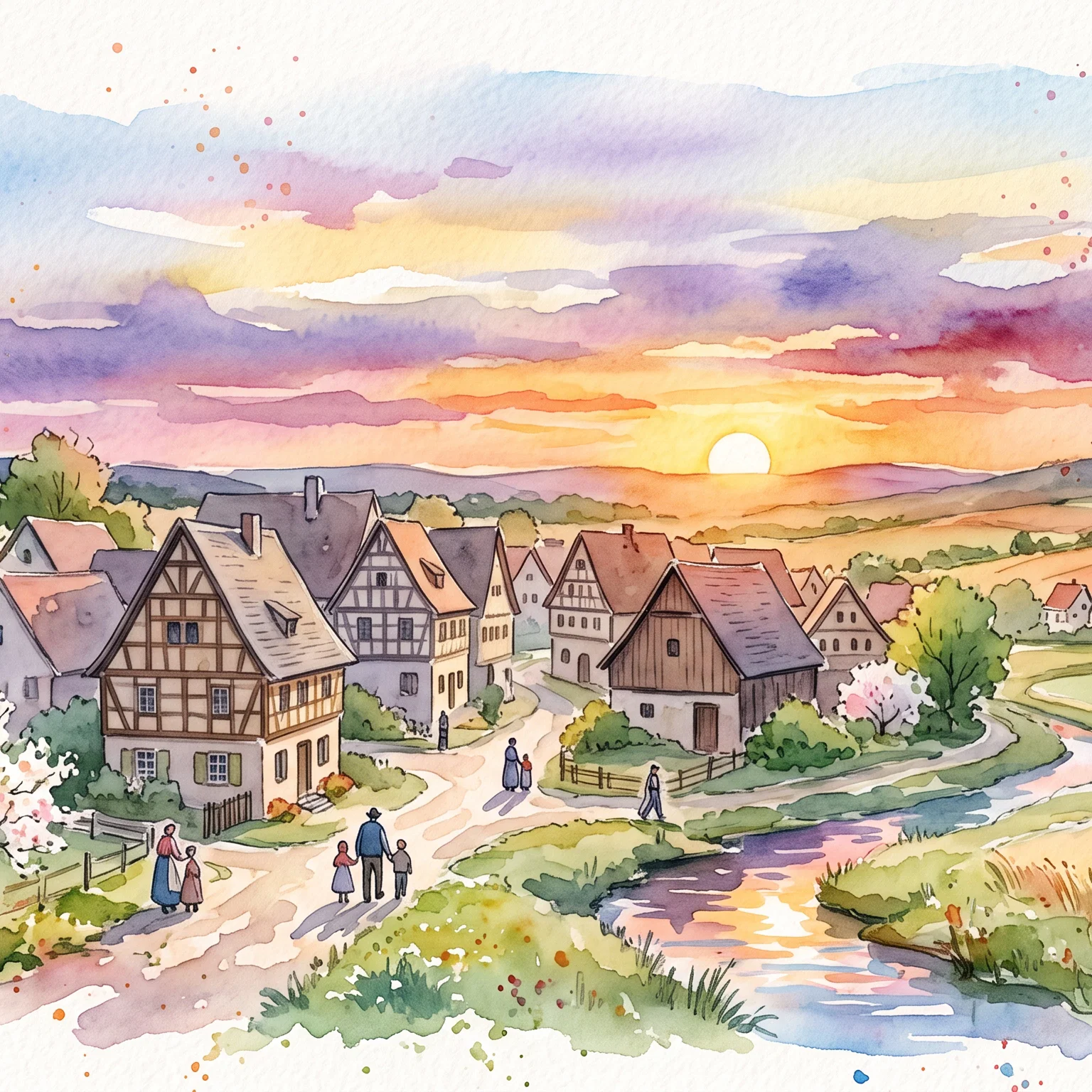 Golden Dusk in an Old Village