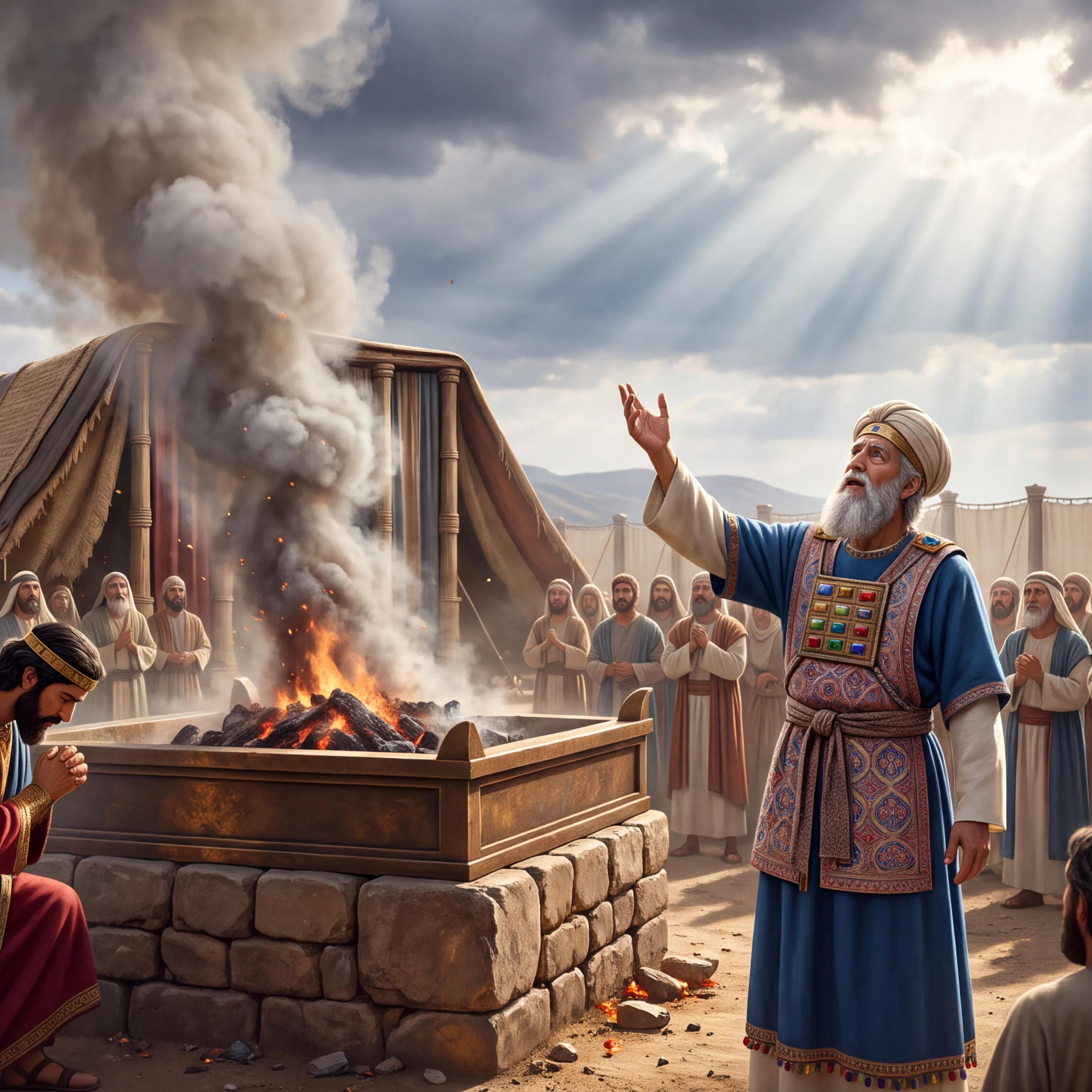 High Priest Prays at the Altar Before the Tabernacle