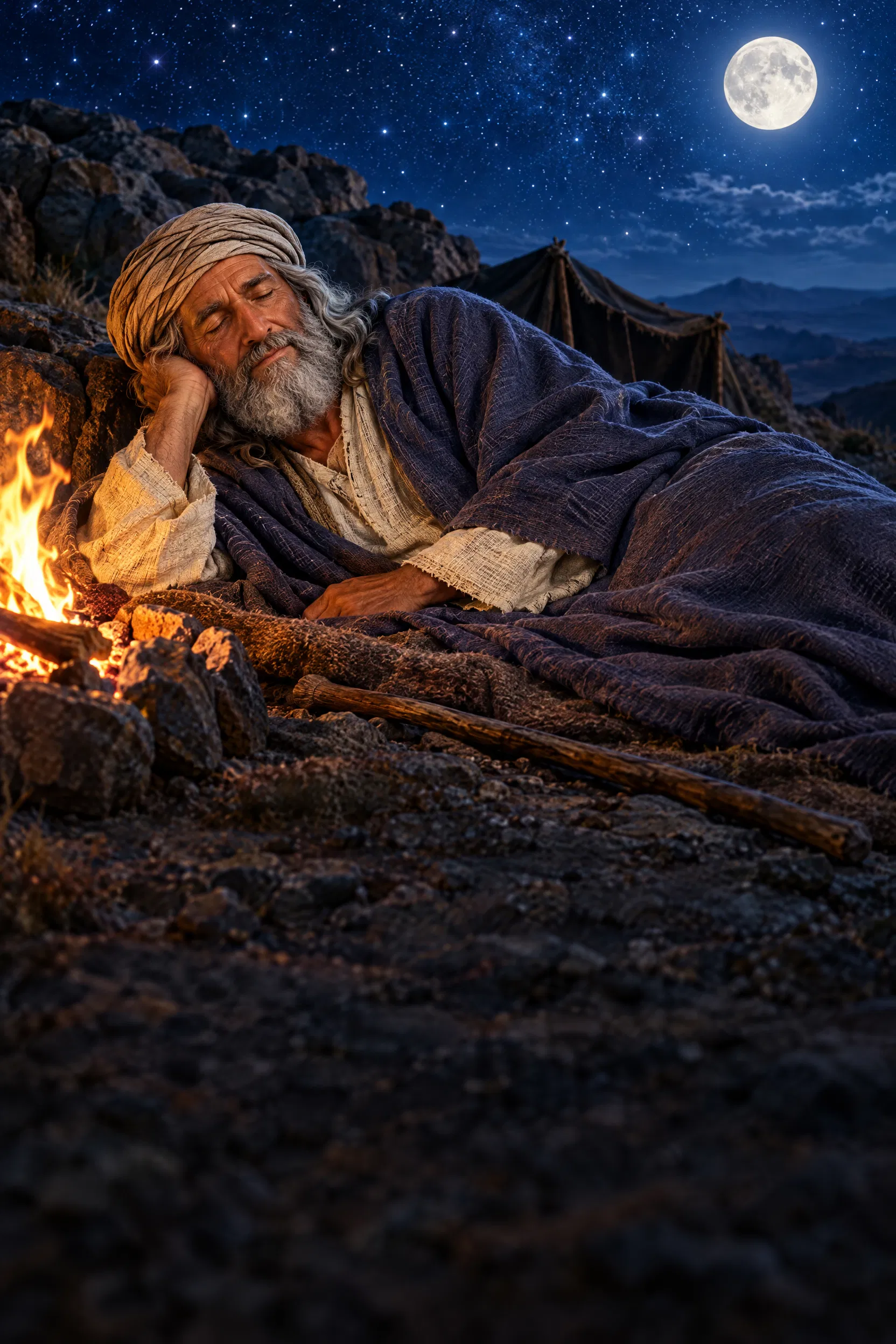 David Sleeps in Peace by a Campfire