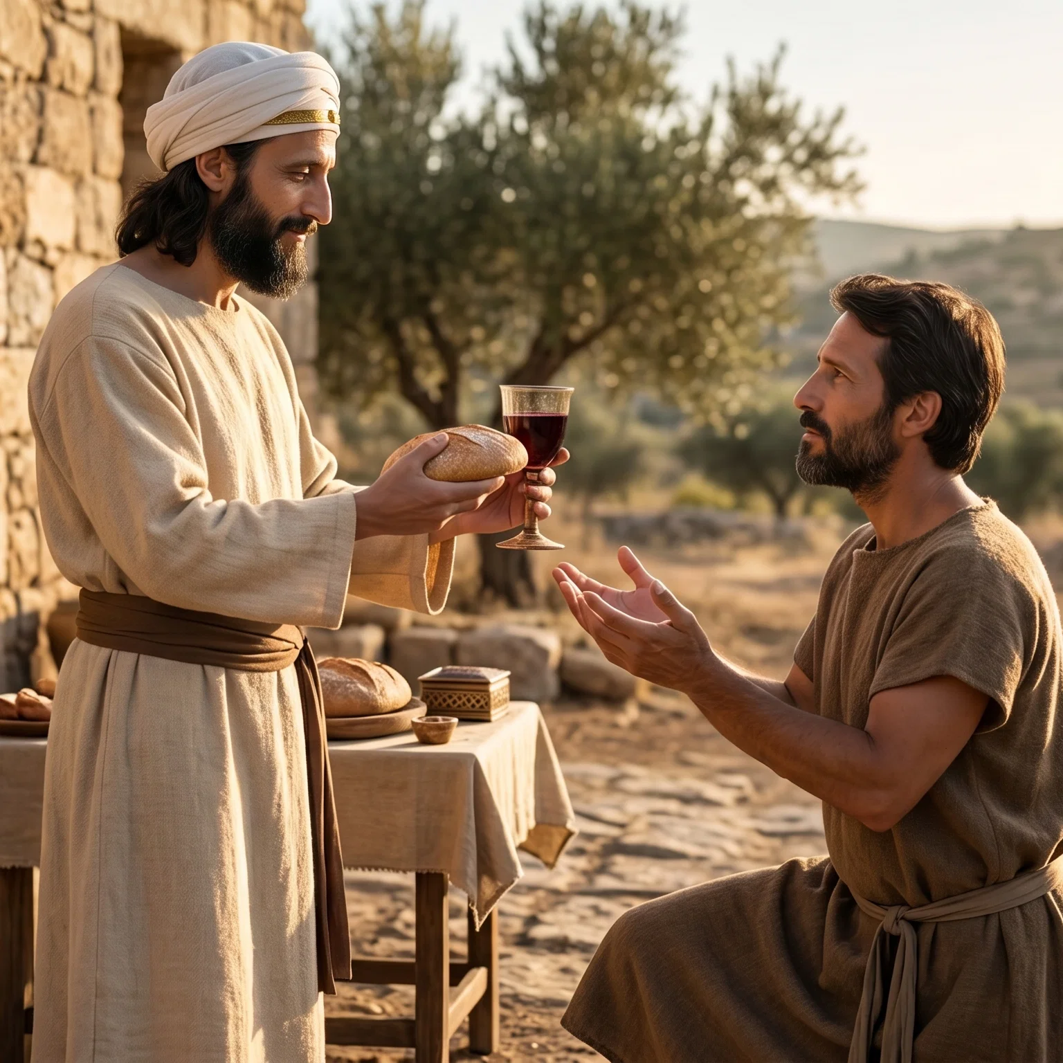 Melchizedek Blesses Abram and Offers Bread and Wine