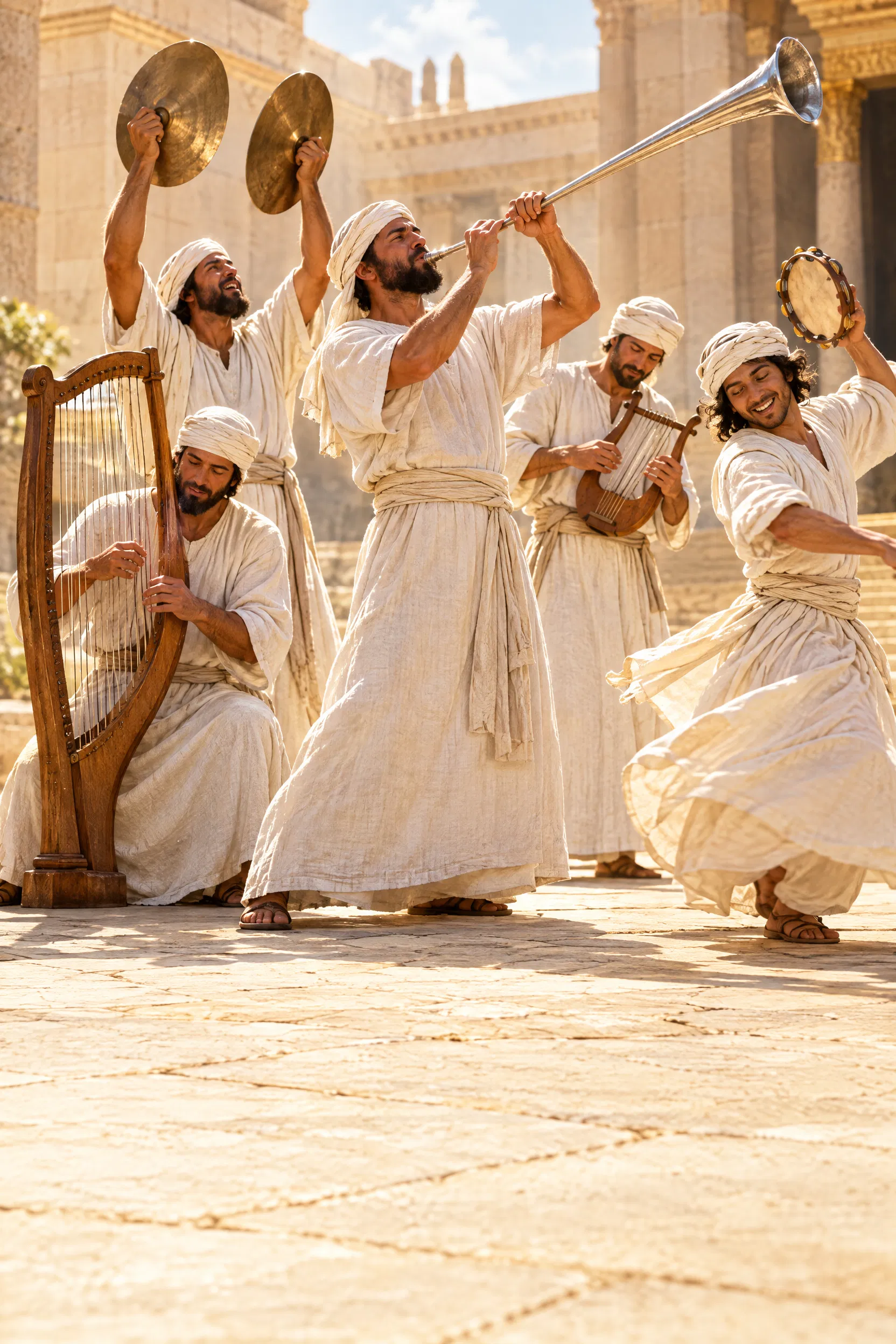 Levite Musicians Praise With Trumpet and Cymbals