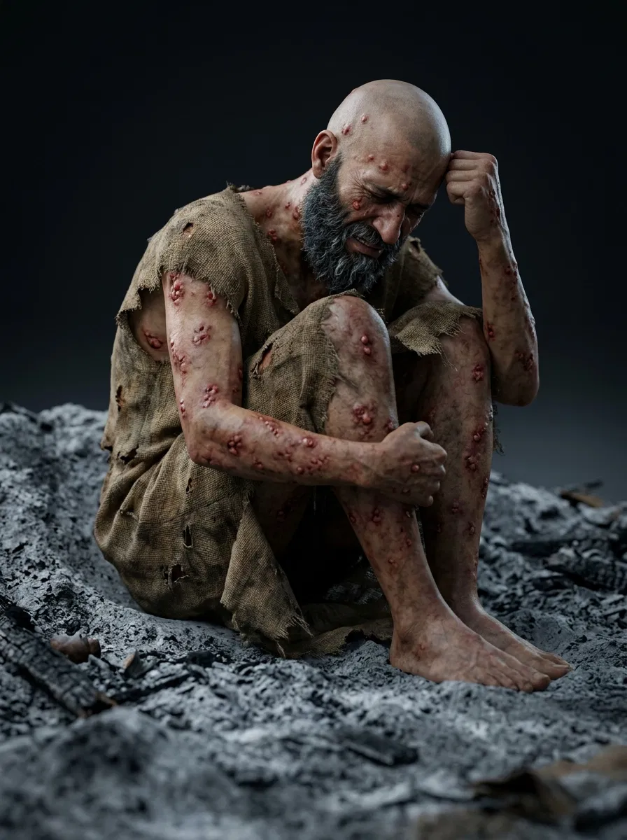 Job Sitting in Ashes Covered with Boils