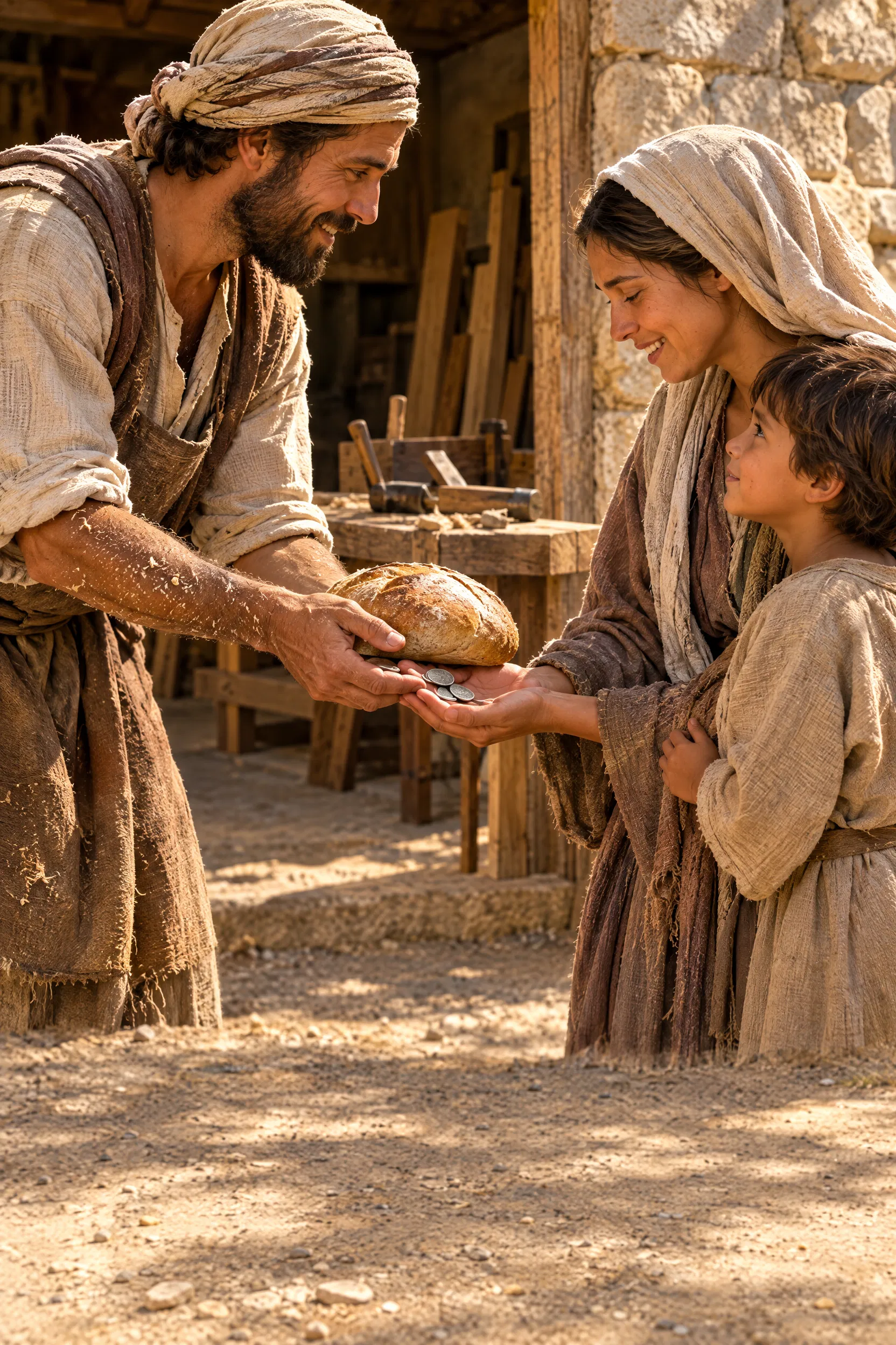 Carpenter Gives Bread and Coins to a Widow