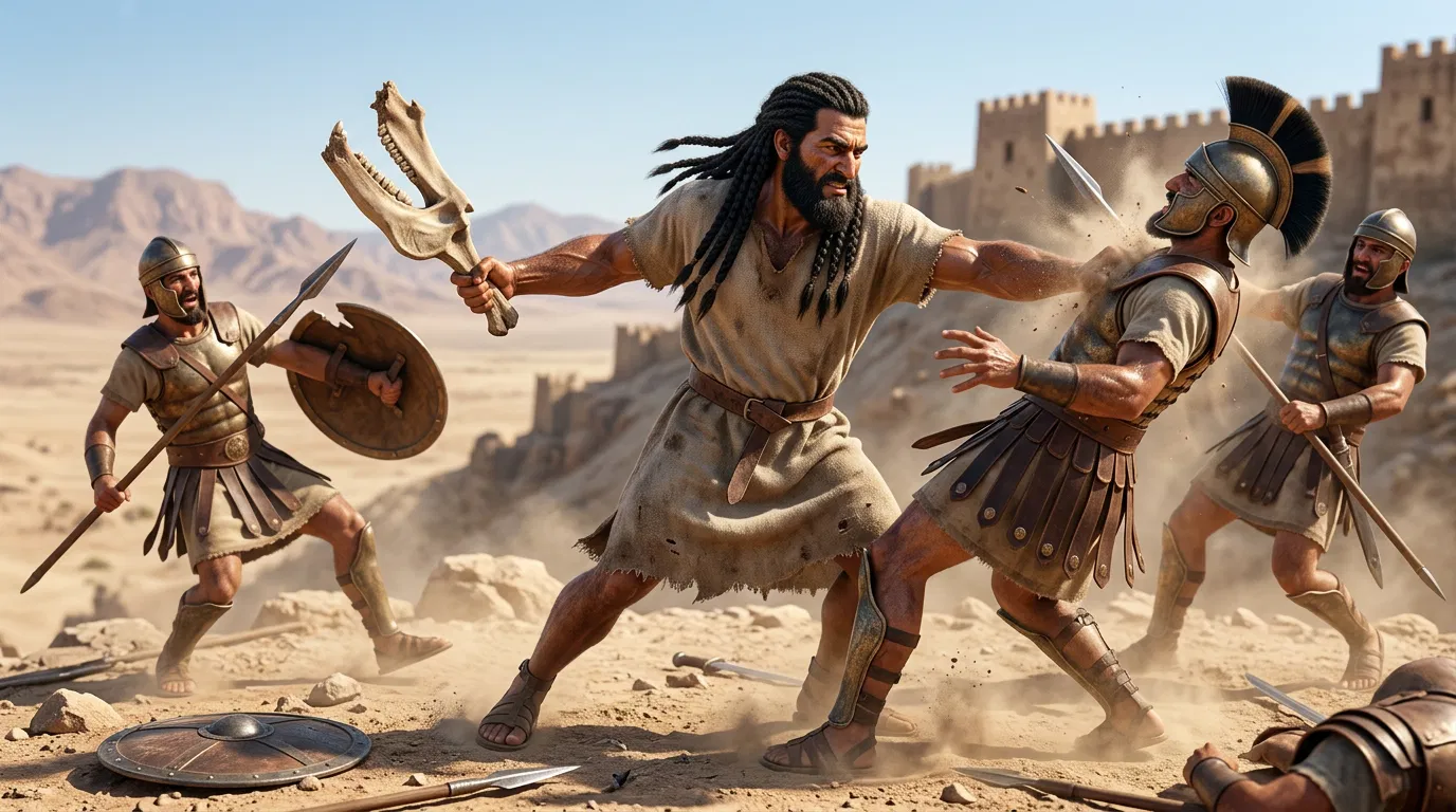 Samson Fighting Philistine Soldiers With a Jawbone