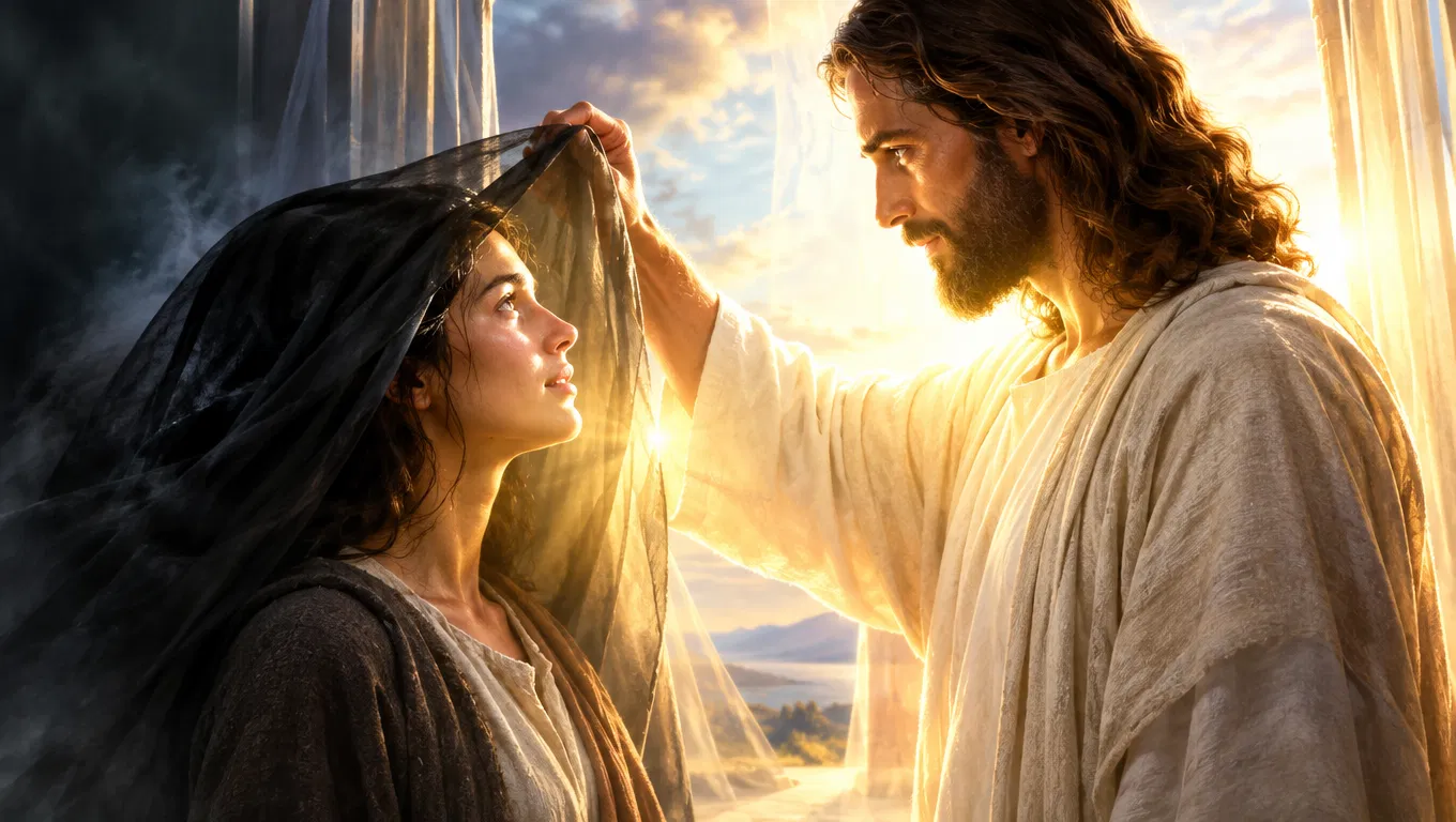 Jesus Lifts the Veil From a Woman's Face