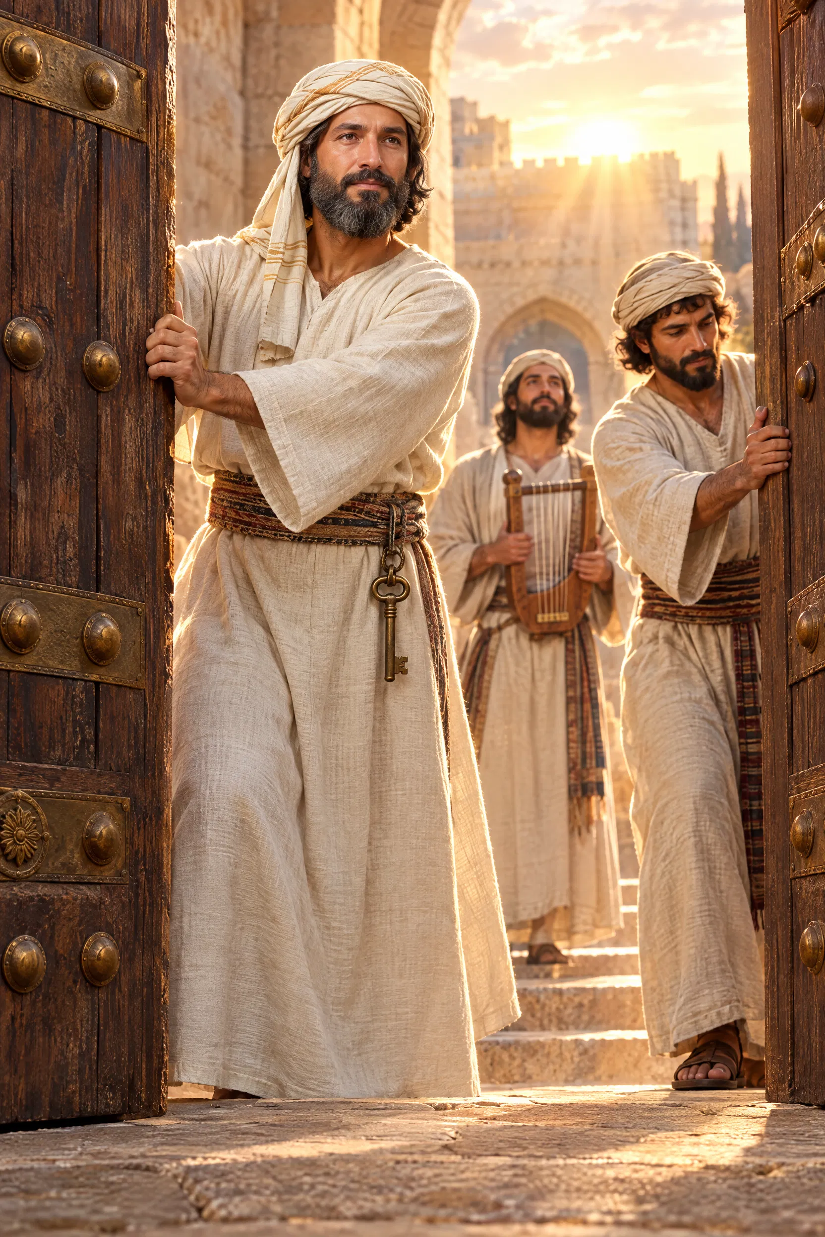 Levite Gatekeepers Open the Temple Gates at Dawn