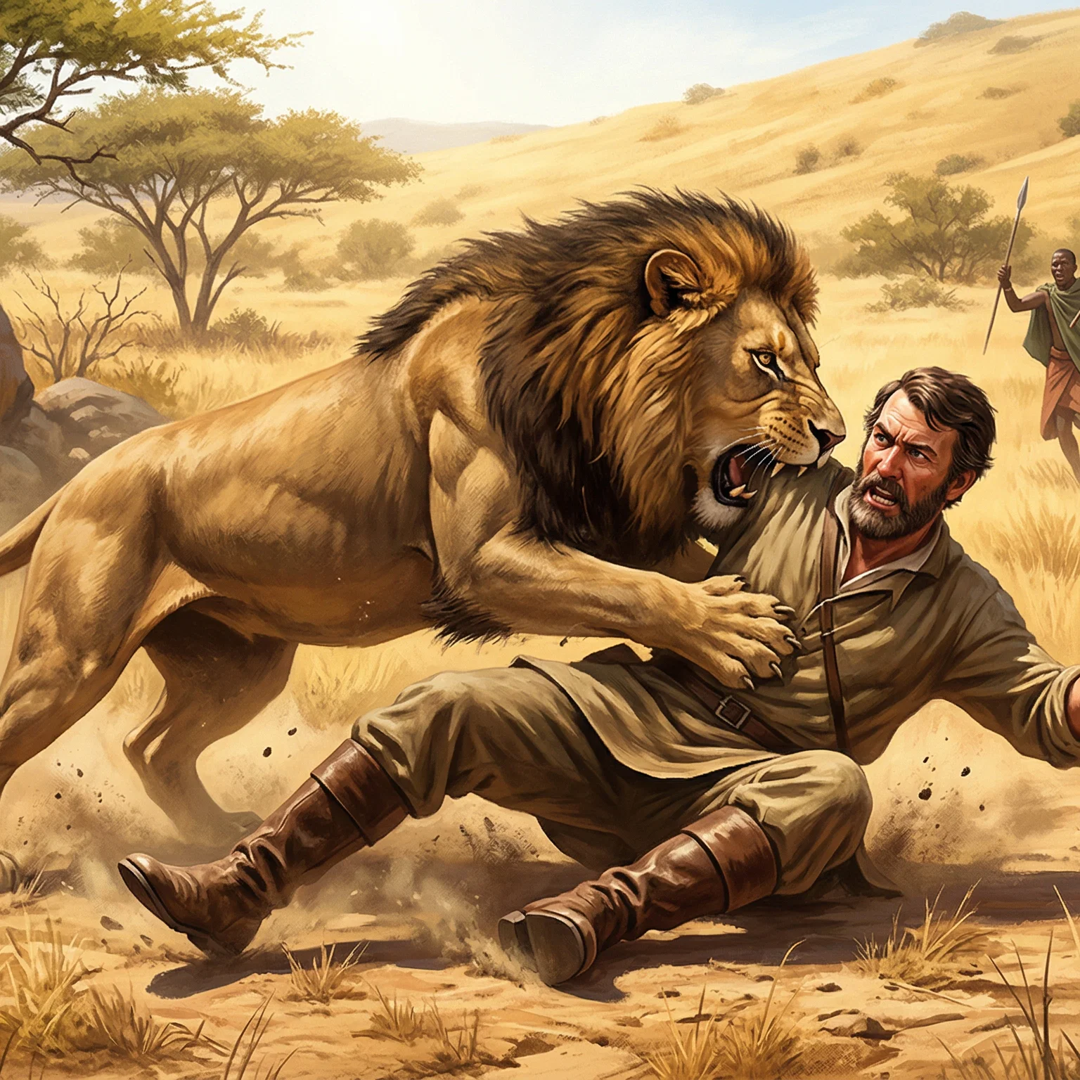 Livingstone's Perilous Encounter in the Wild