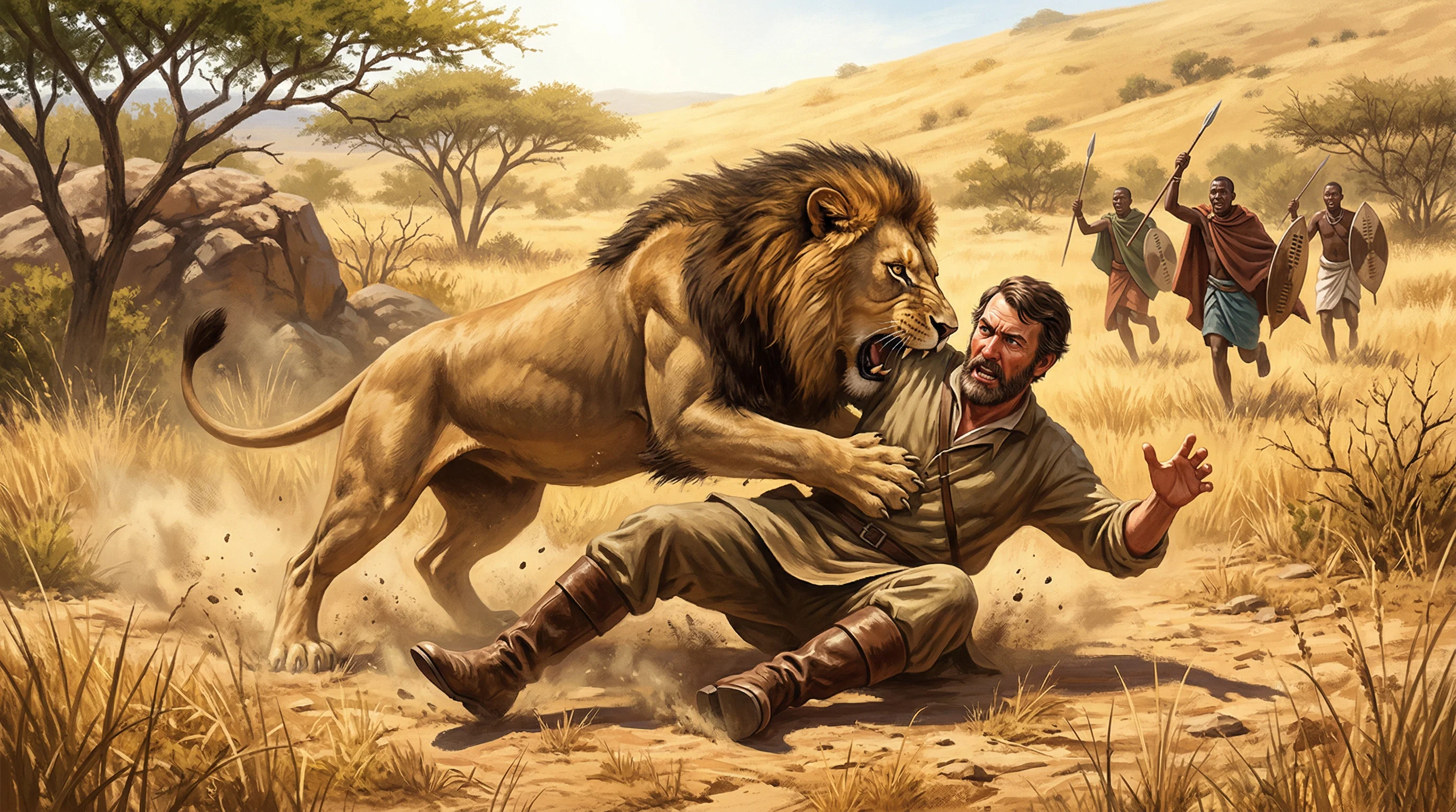 Livingstone's Perilous Encounter in the Wild