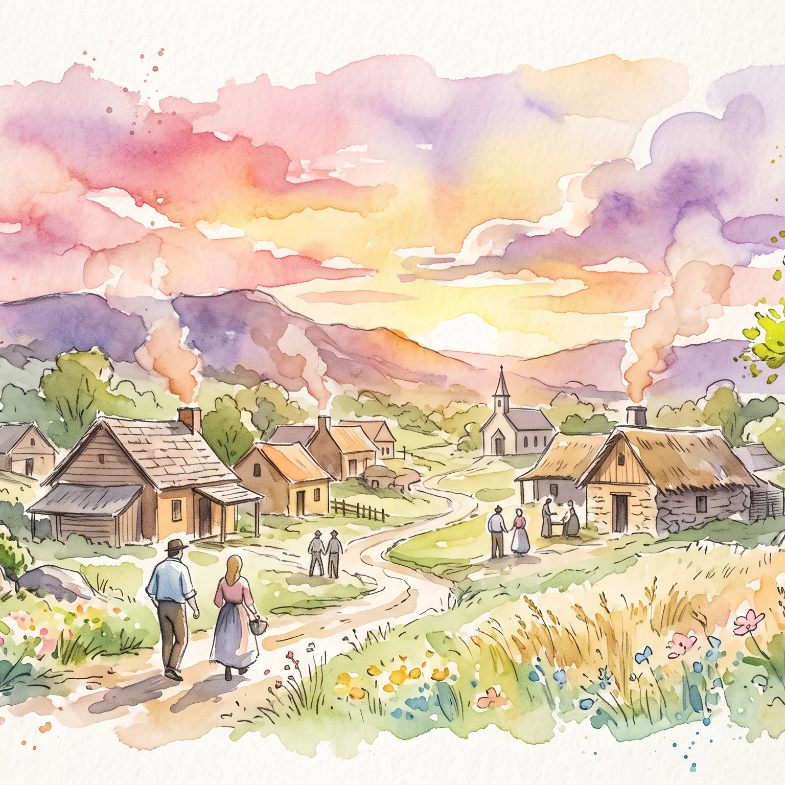Golden Dusk Over A Colonial Settlement