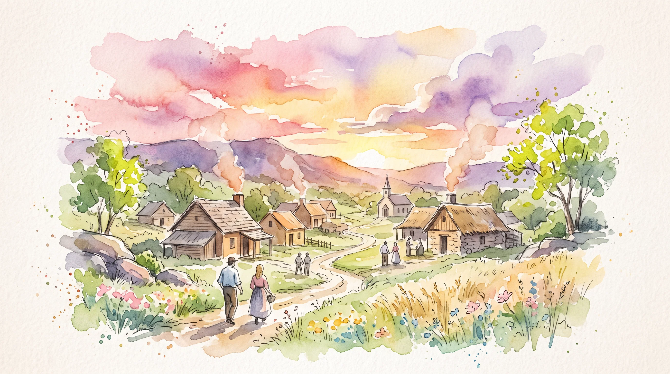 Golden Dusk Over A Colonial Settlement