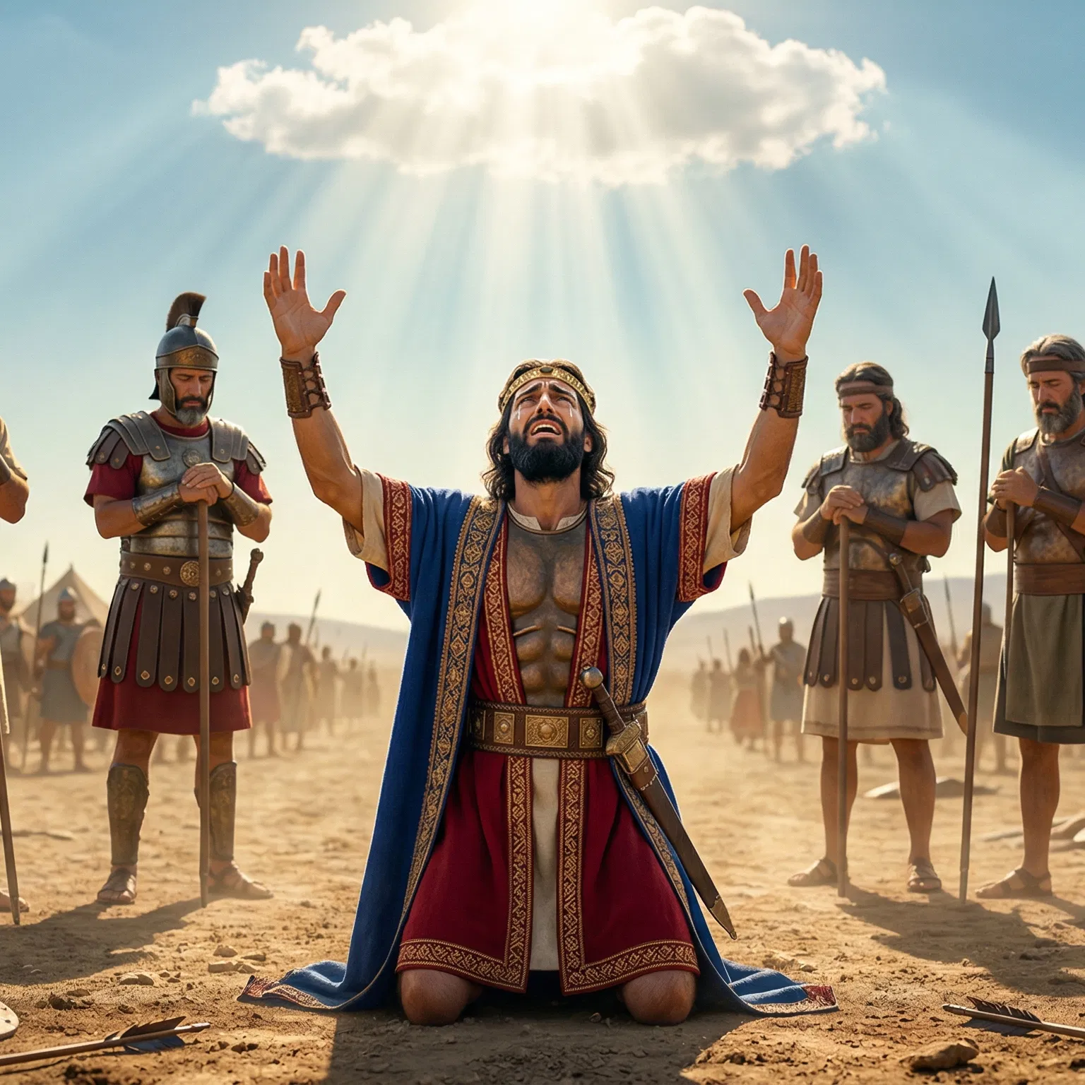 King Asa Kneels in Prayer on the Battlefield