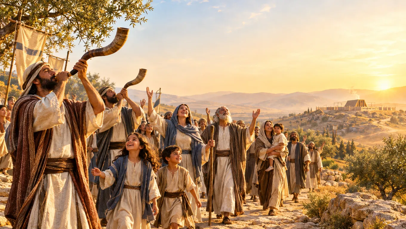 Israelites Rejoice at the Sound of the Shofar