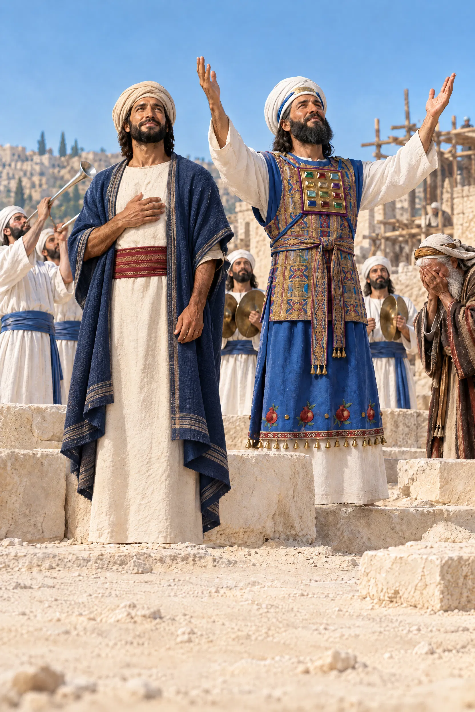 Zerubbabel and the Priests Praise at the Temple Foundation