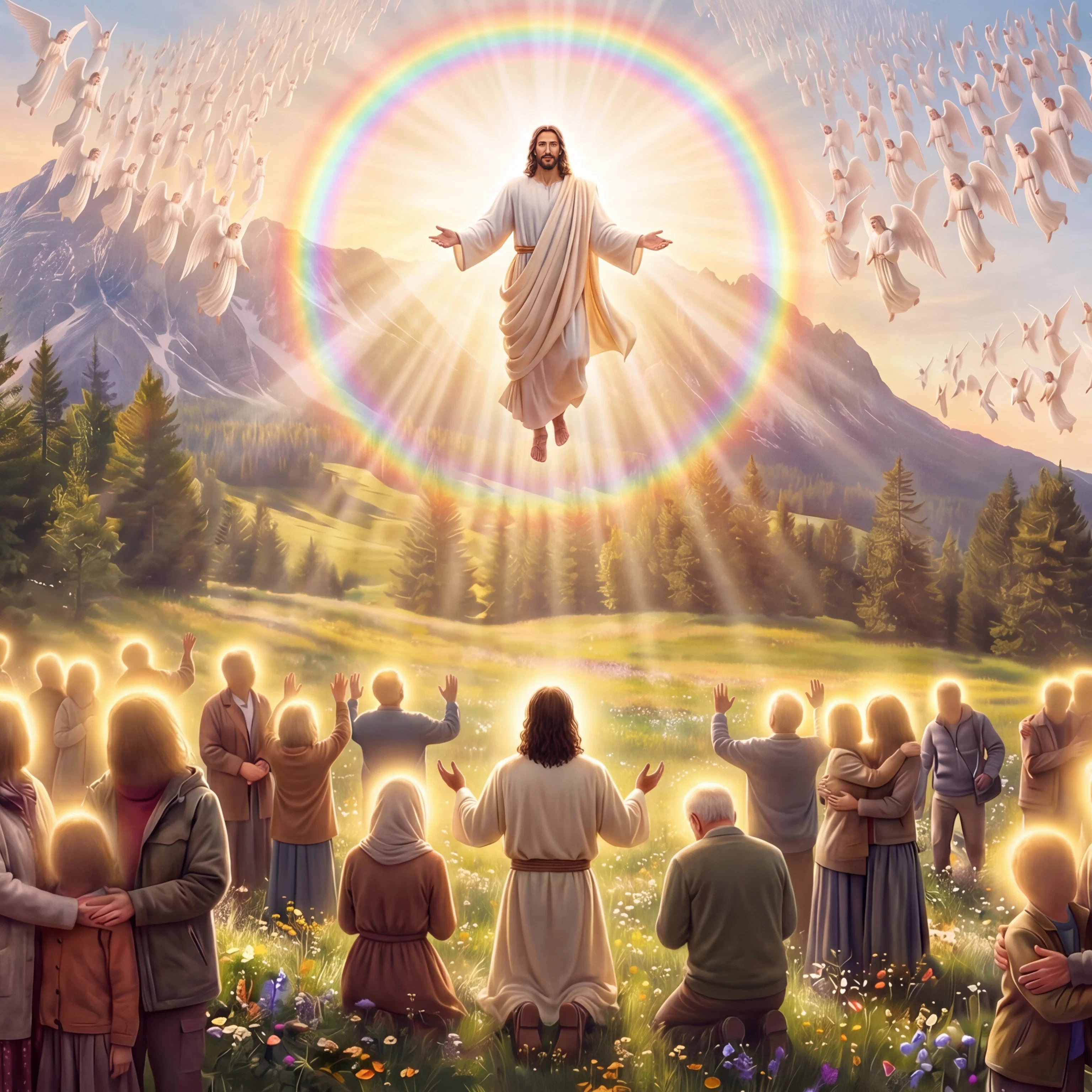 Radiant Souls gazing at the descending Savior
