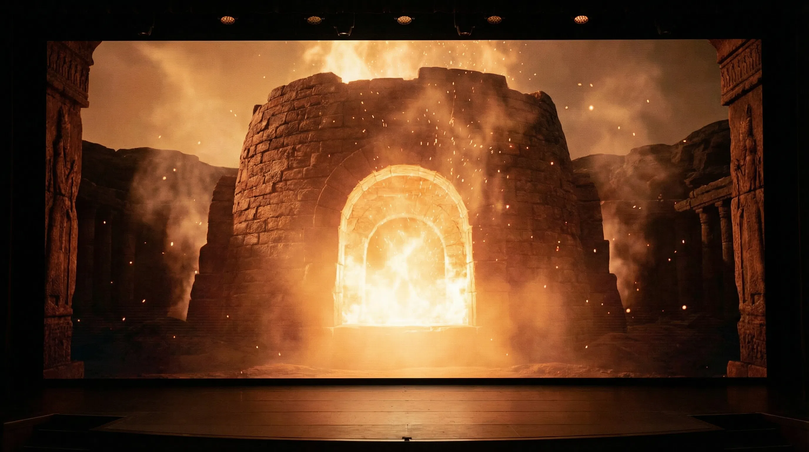 Fiery Furnace of Babylon on a Stage Screen